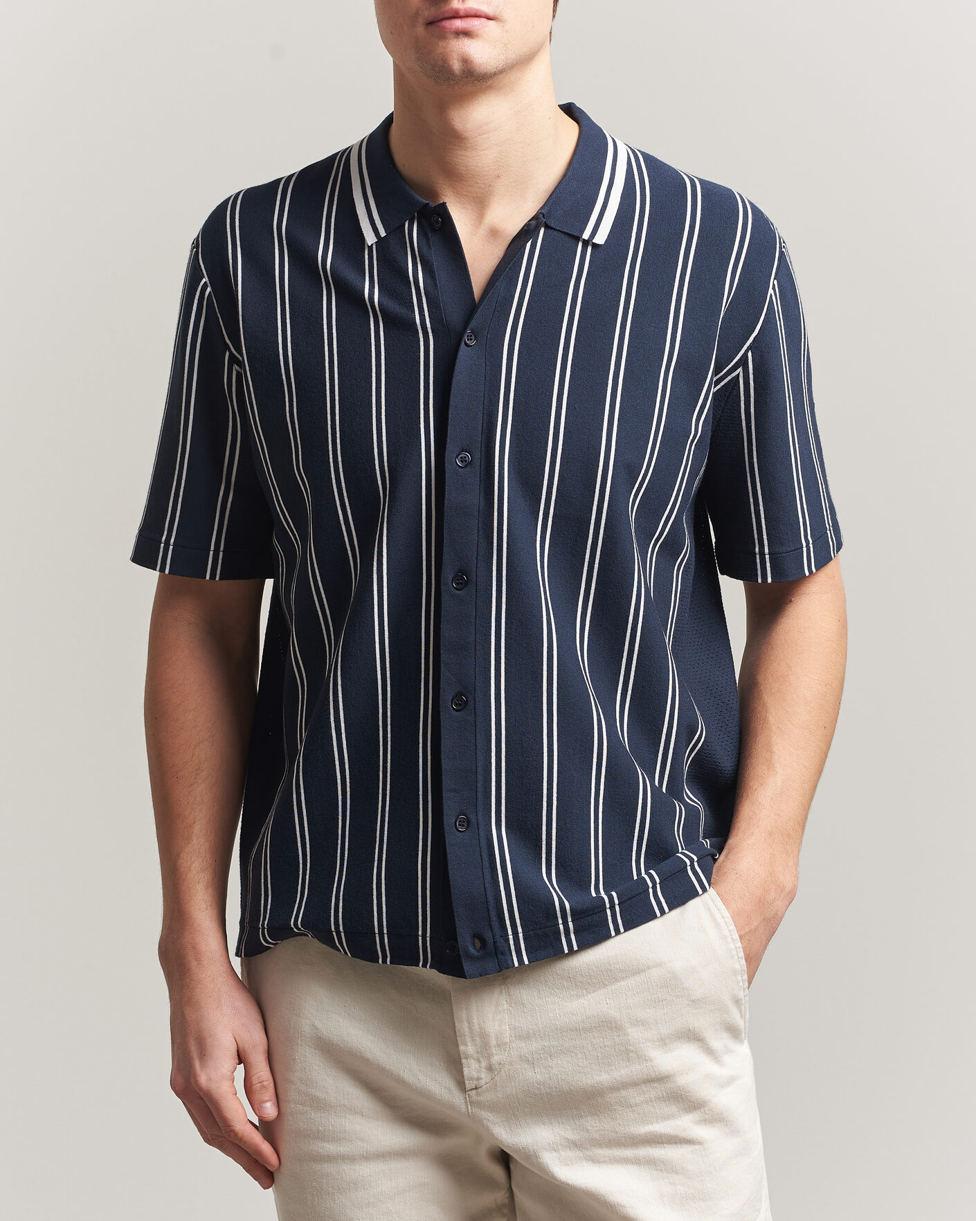 Herr | Skjortor | J.Lindeberg | Rue Knit Short Sleeve Shirt JL Navy