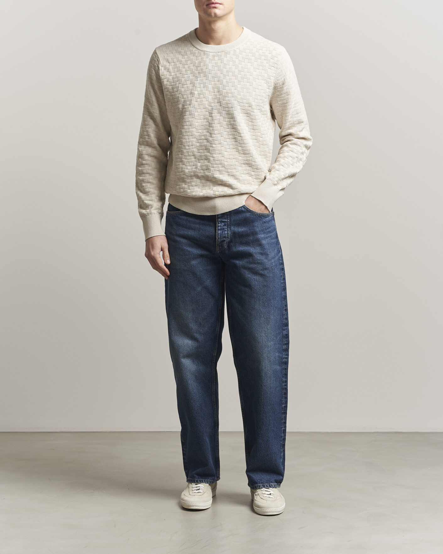 Herr | Tröjor | J.Lindeberg | Arthur Knit Cotton Sweater Moonbeam