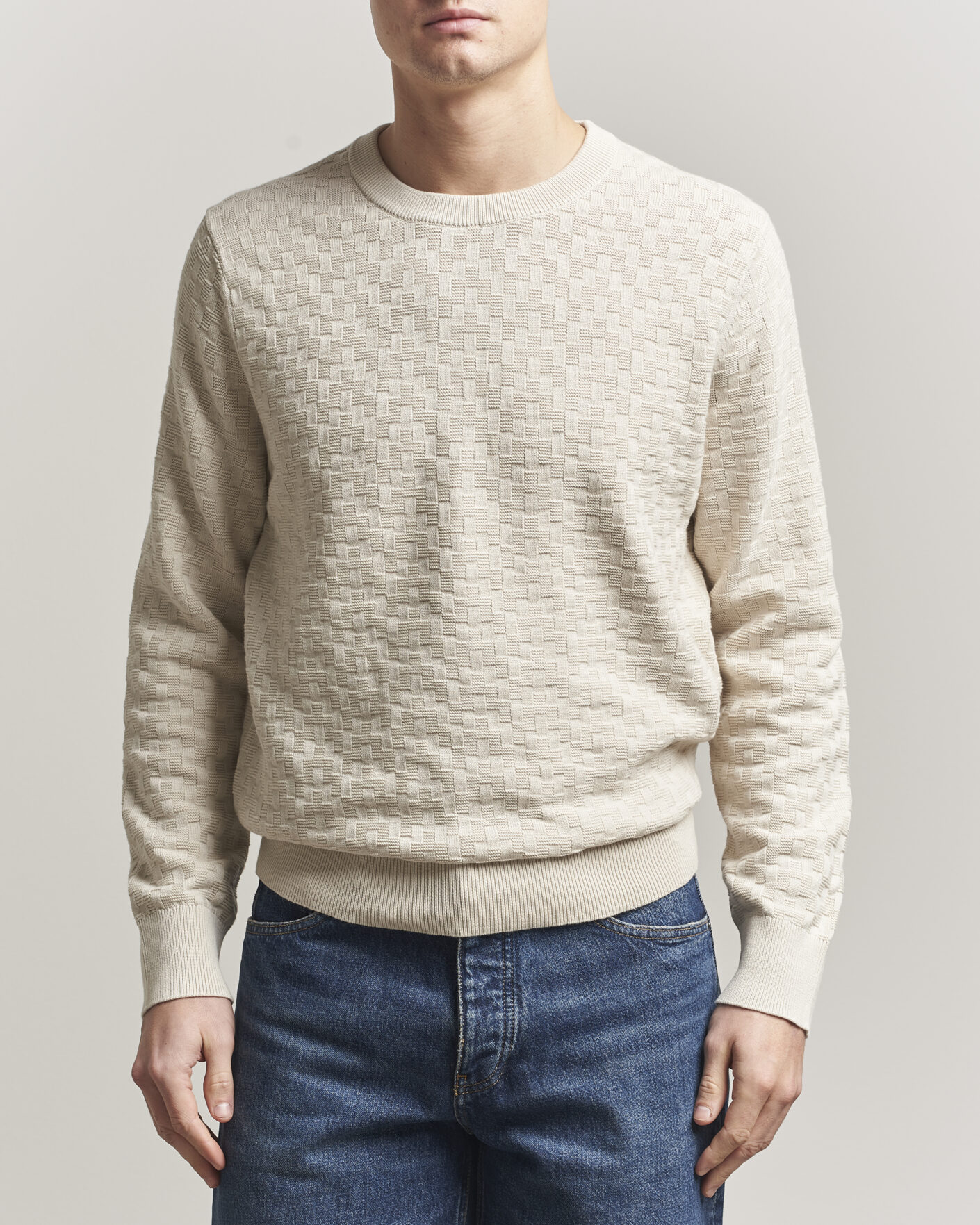 Herr | Tröjor | J.Lindeberg | Arthur Knit Cotton Sweater Moonbeam