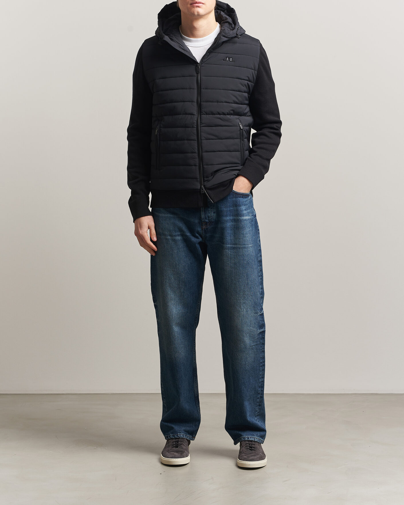 Herr | Jackor | J.Lindeberg | Ebbe Hybrid Knit Hoodie Black