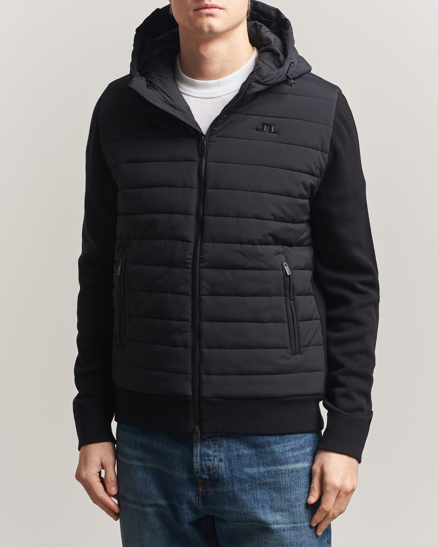 Herr | Jackor | J.Lindeberg | Ebbe Hybrid Knit Hoodie Black