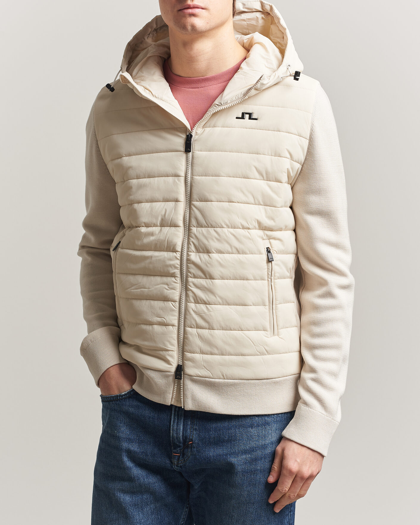 Herr | Jackor | J.Lindeberg | Ebbe Hybrid Knit Hoodie Moonbeam