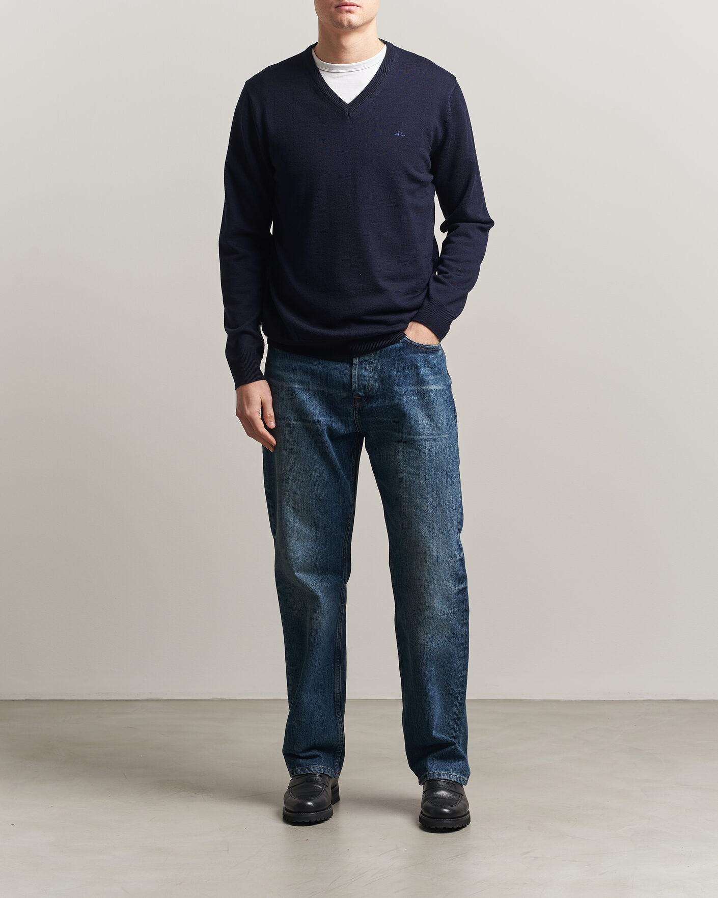 Herr | Tröjor | J.Lindeberg | Lymann Merino V-Neck Pullover JL Navy