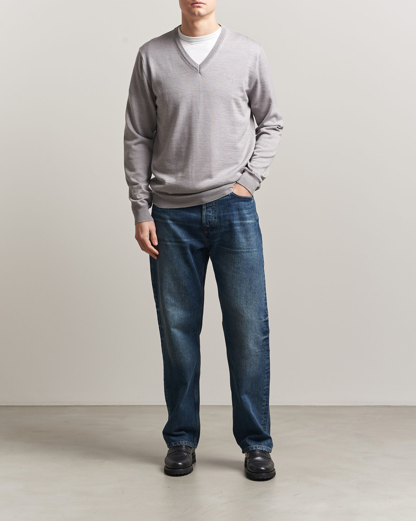 Herr | Tröjor | J.Lindeberg | Lymann Merino V-Neck Pullover Light Grey Melange