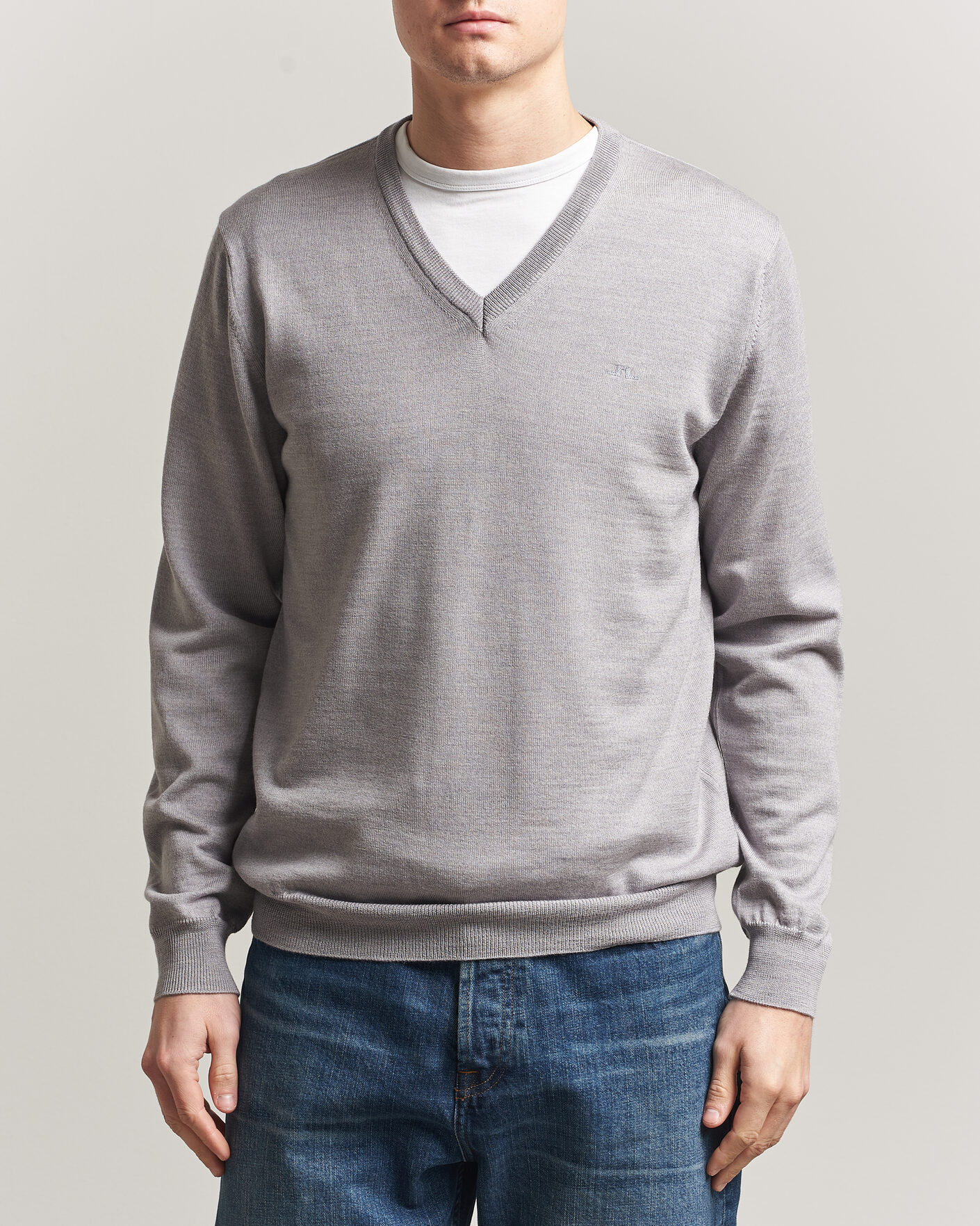 Herr | Tröjor | J.Lindeberg | Lymann Merino V-Neck Pullover Light Grey Melange
