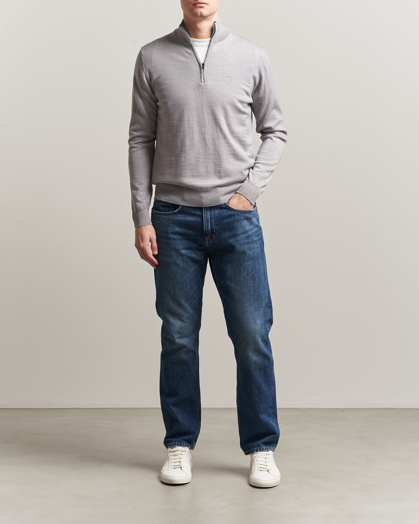 Herr | Tröjor | J.Lindeberg | Kiyan Merino Half Zip Light Grey Melange