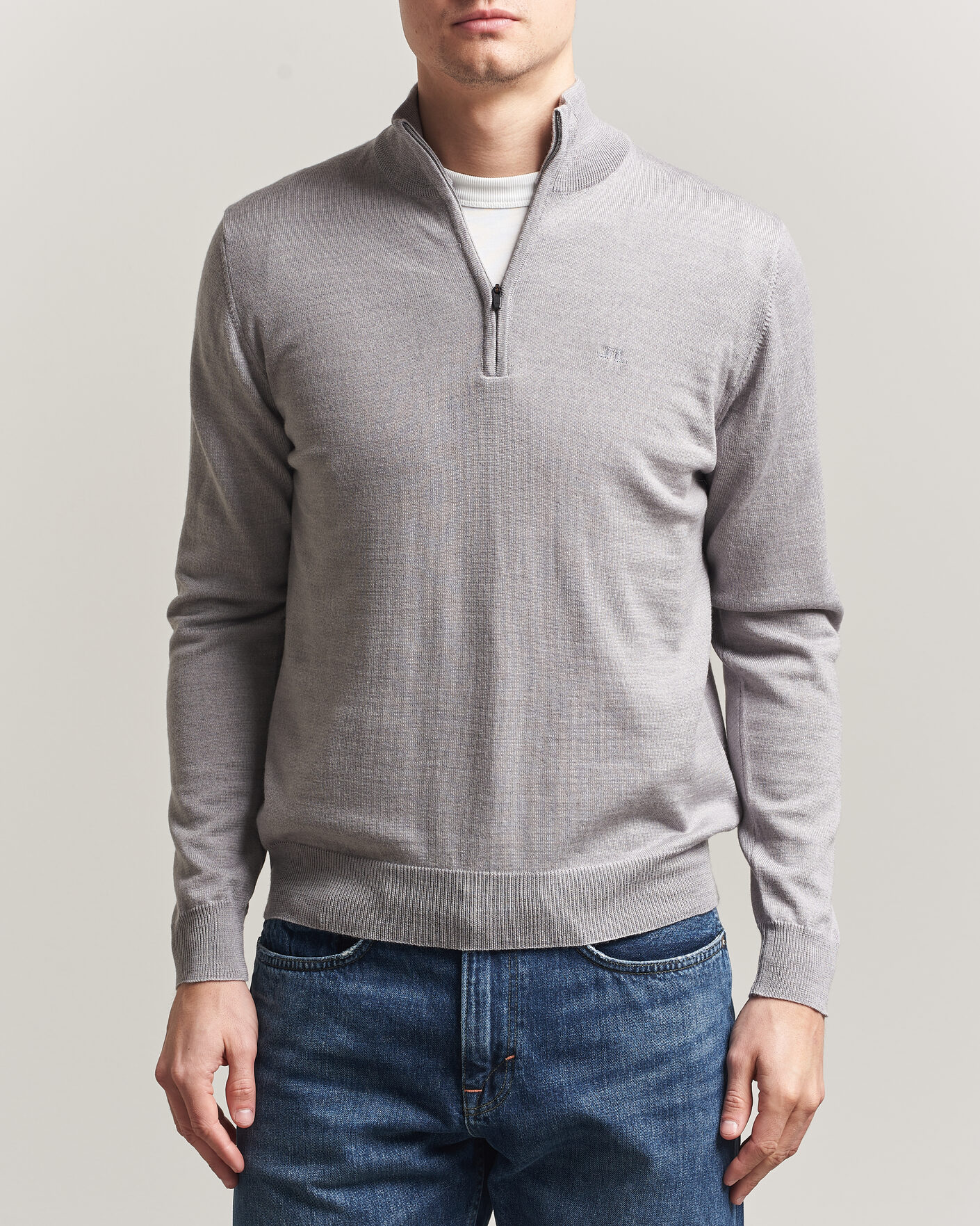 Herr | Tröjor | J.Lindeberg | Kiyan Merino Half Zip Light Grey Melange