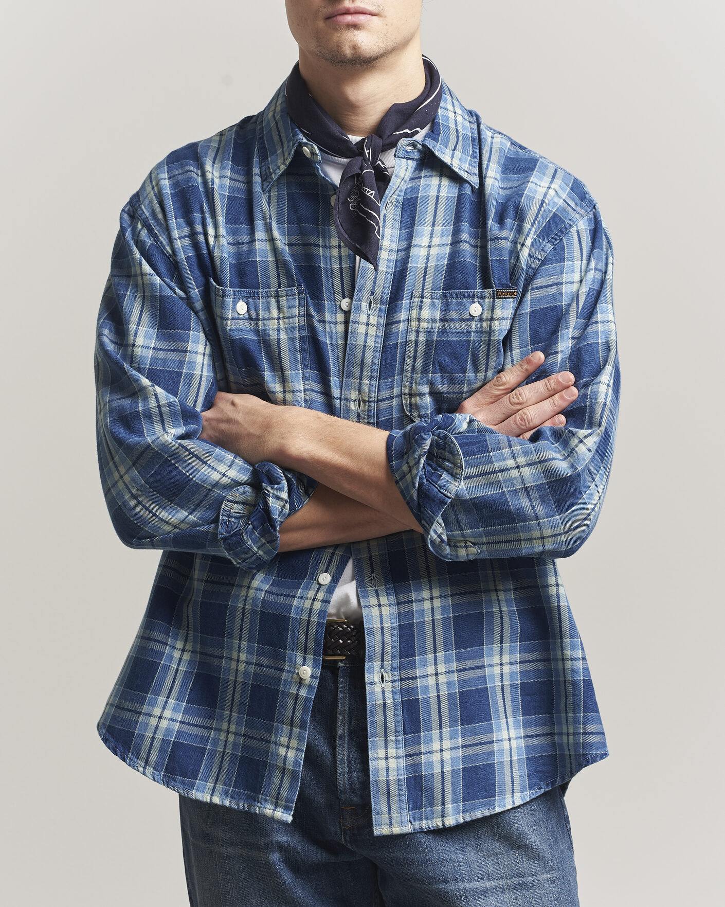 Herr | Skjortor | Nudie Jeans | Julian Checked Worker Shirt Indigo