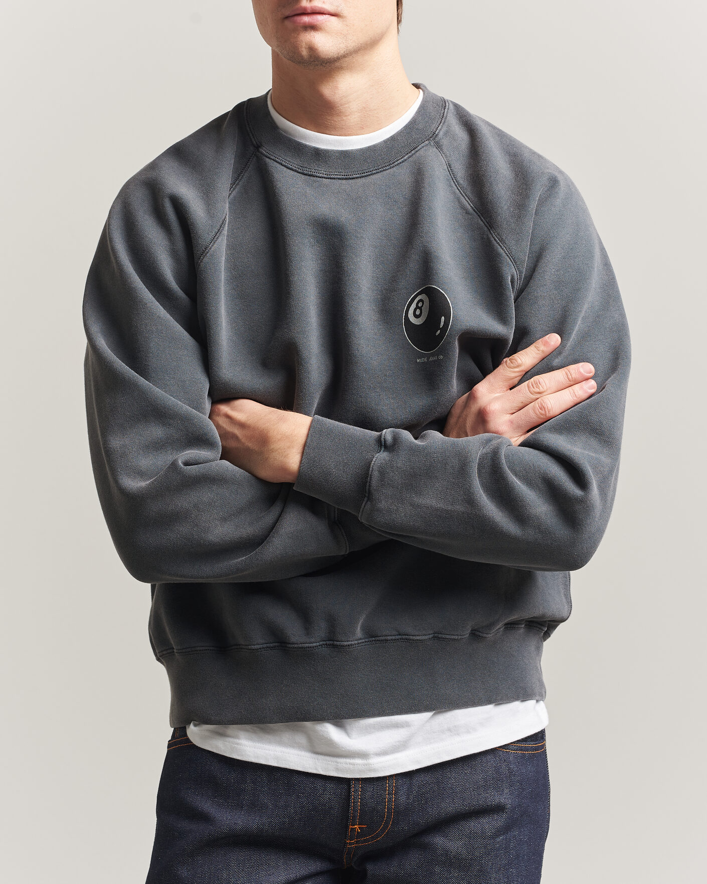 Herr | Tröjor | Nudie Jeans | Palle Printed Crew Neck Sweatshirt Antracite
