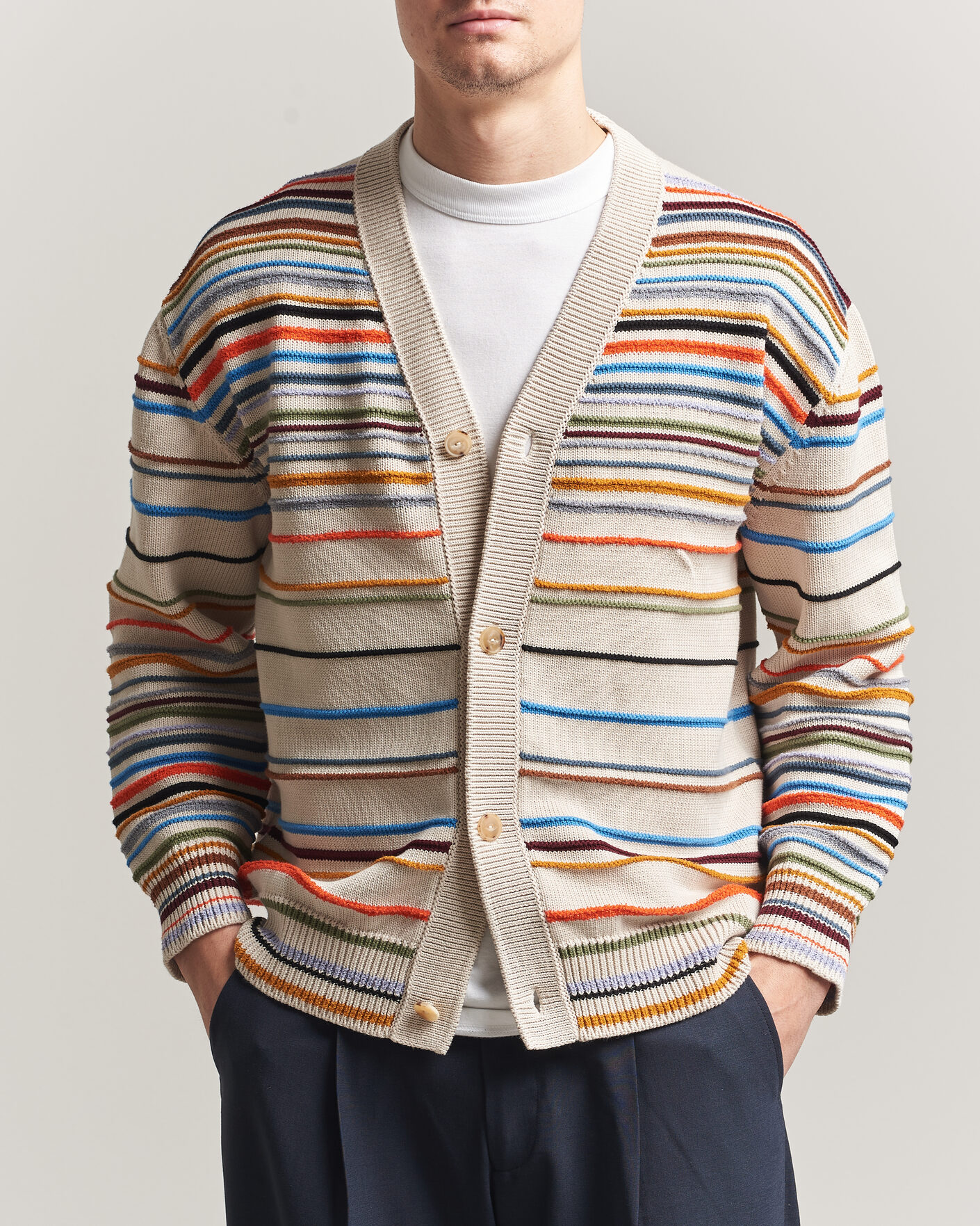 Herr | Tröjor | Paul Smith | Signature Stripe Knitted Cardigan White