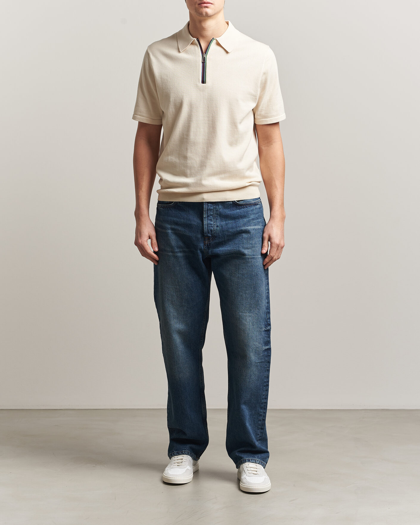 Herr | Pikéer | PS Paul Smith | Cotton Knitted Half Zip Polo Off White
