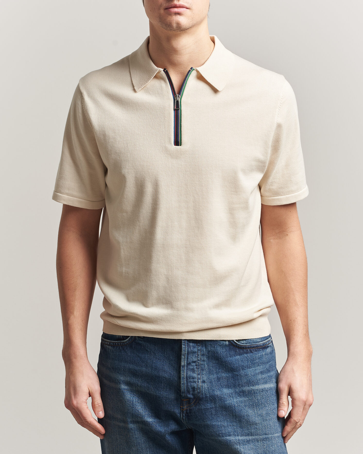 Herr | Pikéer | PS Paul Smith | Cotton Knitted Half Zip Polo Off White