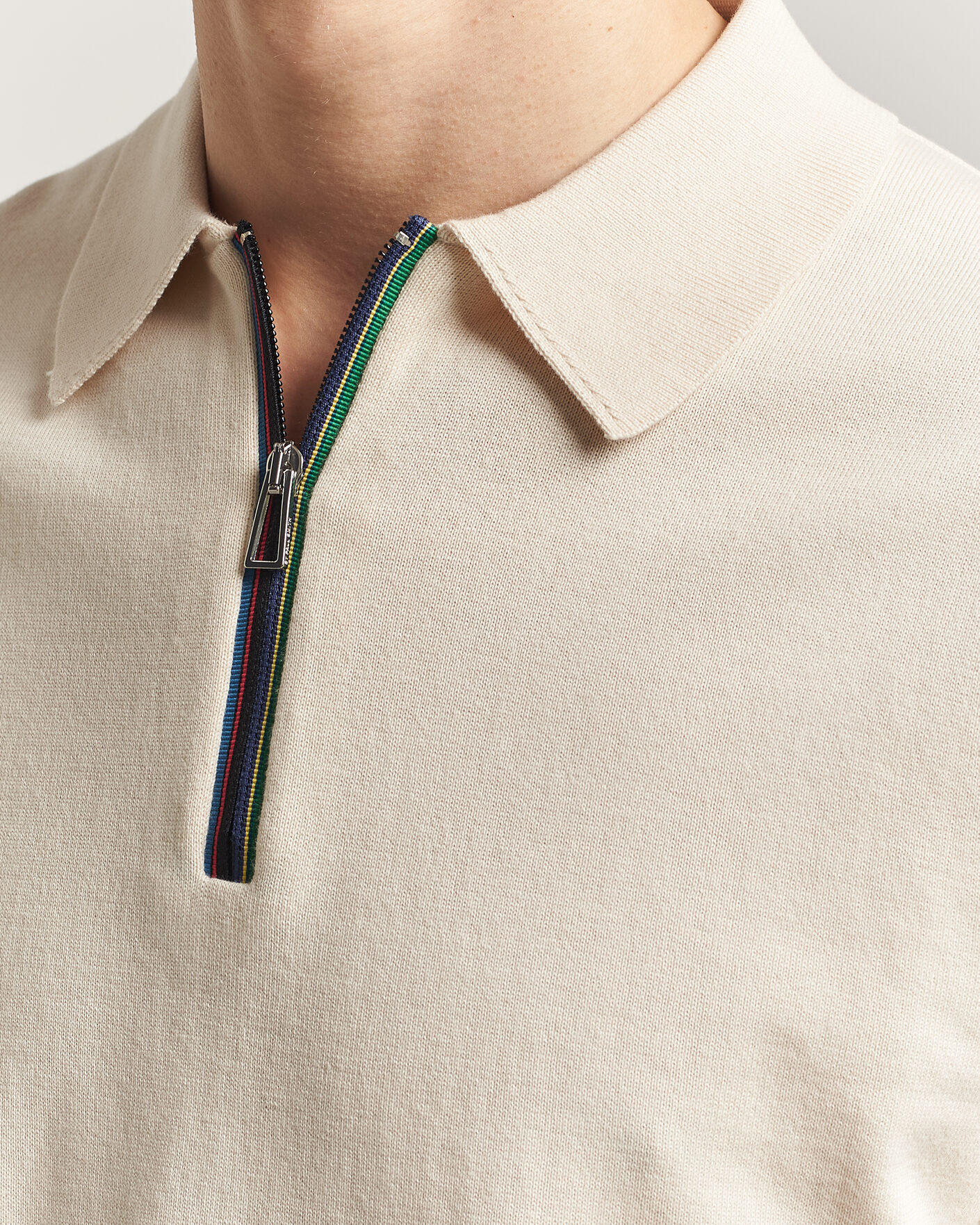 Herr | Pikéer | PS Paul Smith | Cotton Knitted Half Zip Polo Off White