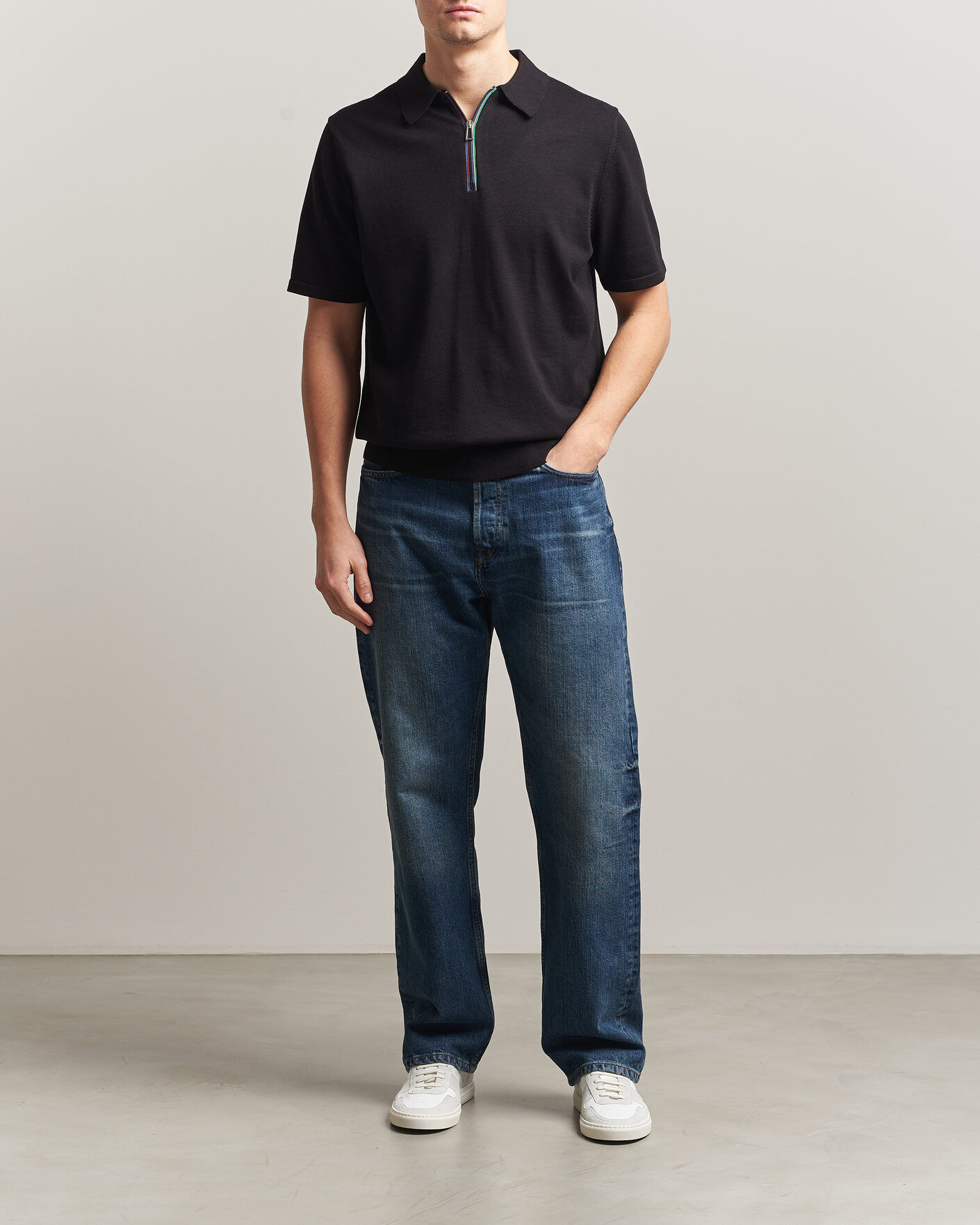 Herr | Pikéer | PS Paul Smith | Cotton Knitted Half Zip Polo Black
