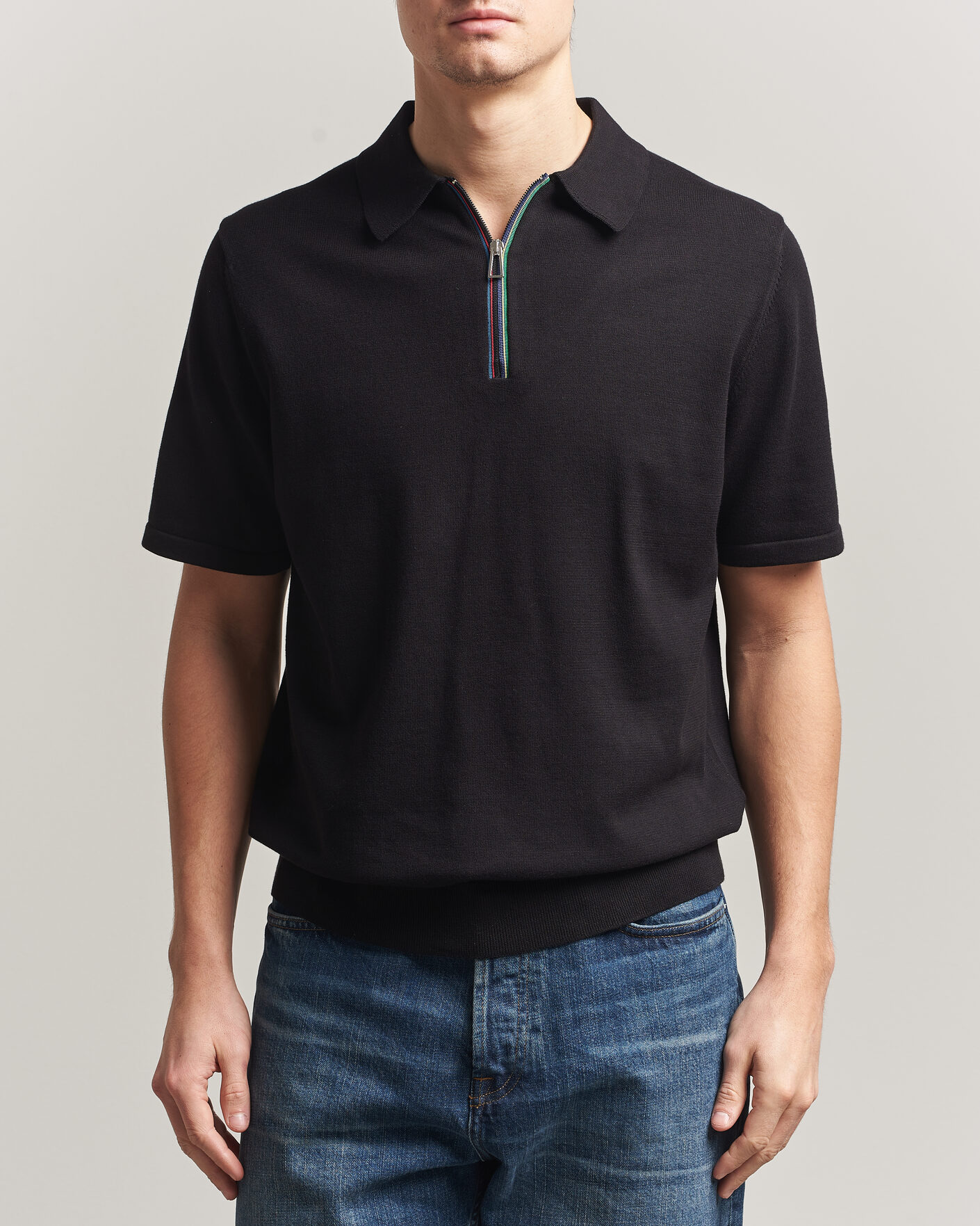 Herr | Pikéer | PS Paul Smith | Cotton Knitted Half Zip Polo Black