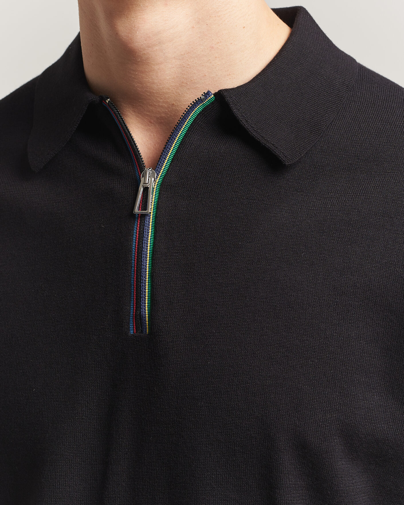 Herr | Pikéer | PS Paul Smith | Cotton Knitted Half Zip Polo Black