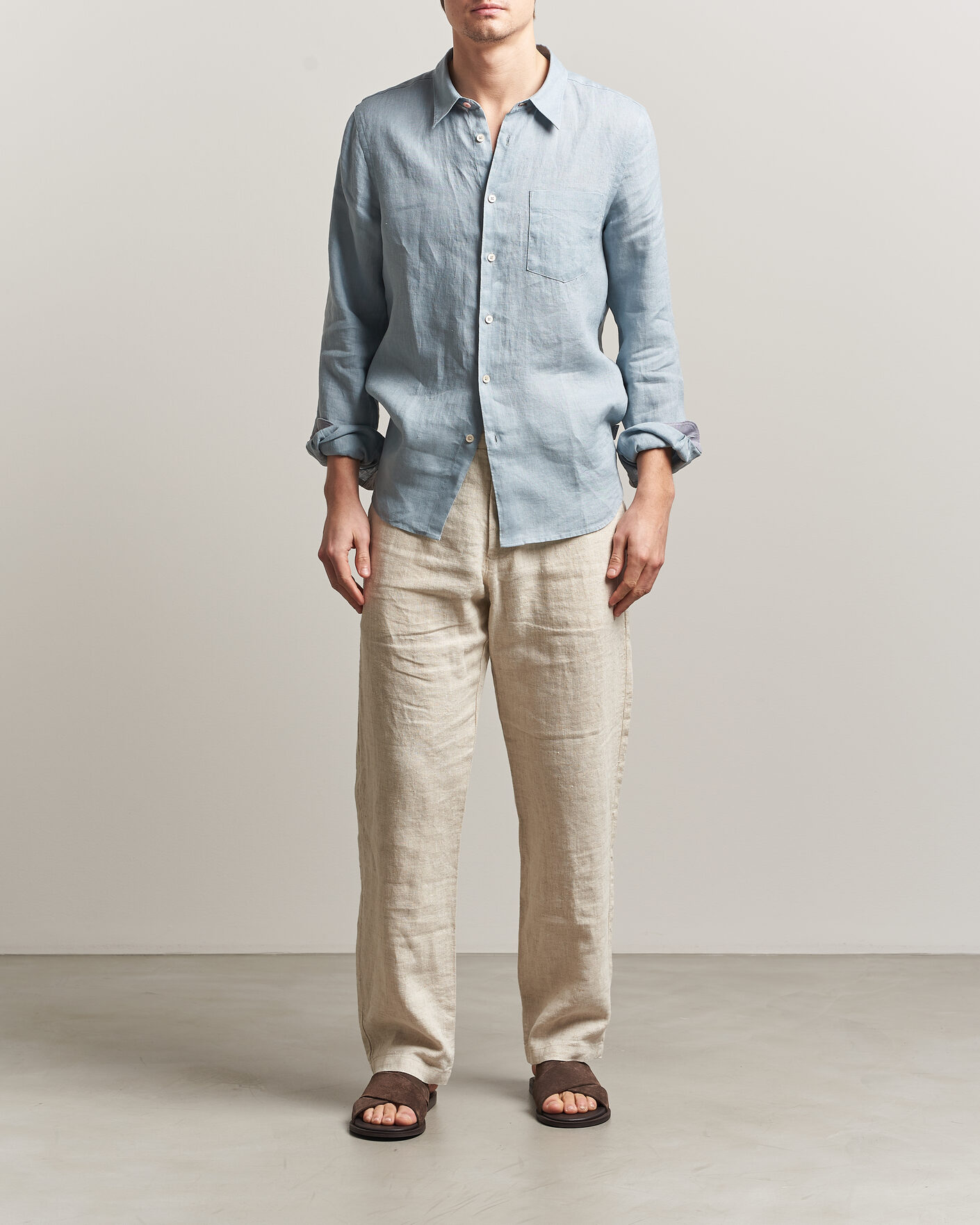 Herr | Skjortor | PS Paul Smith | Tailored Fit Linen Shirt Light Blue