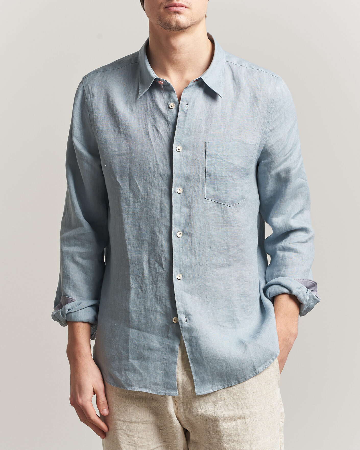 Herr | Skjortor | PS Paul Smith | Tailored Fit Linen Shirt Light Blue