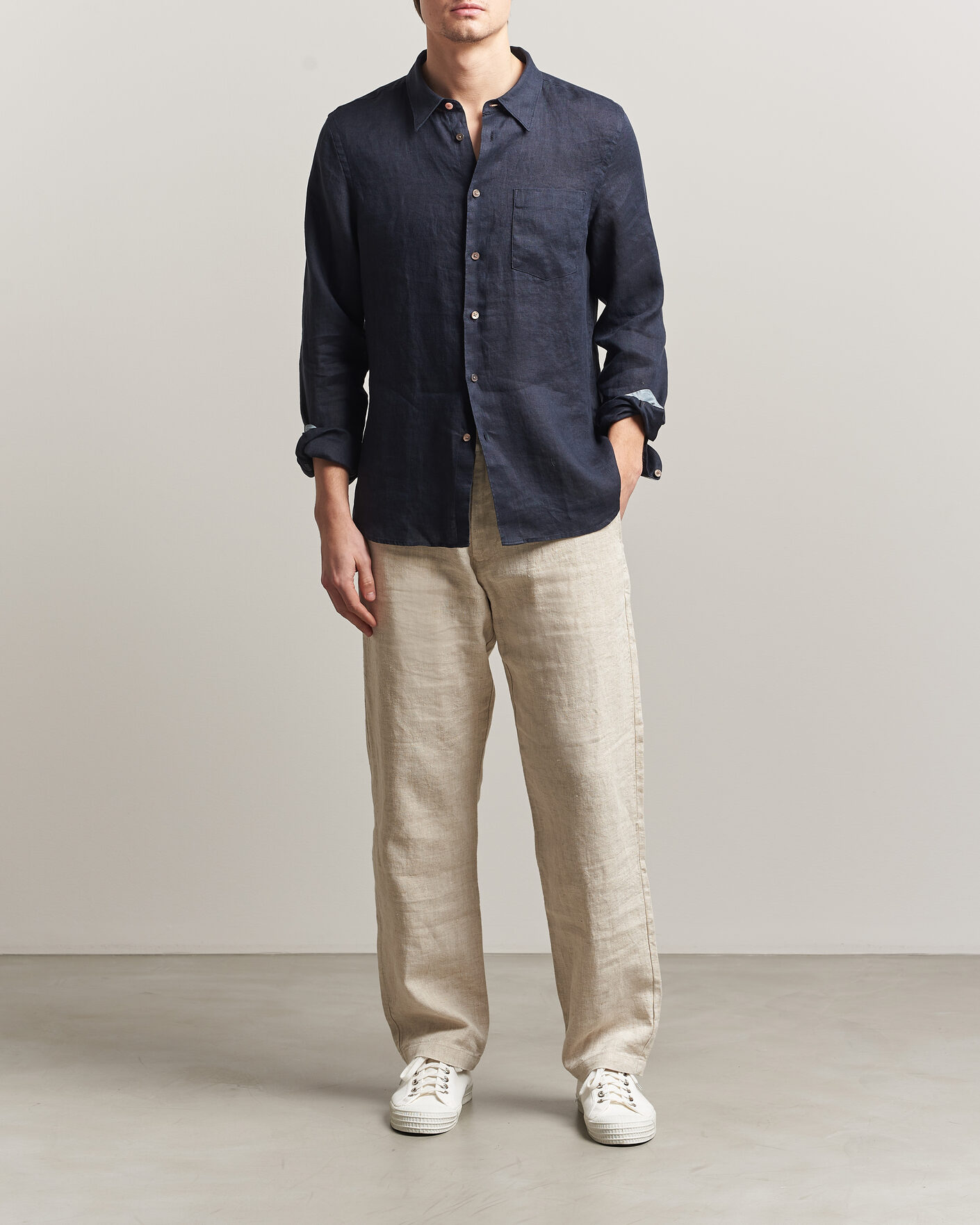 Herr | Skjortor | PS Paul Smith | Tailored Fit Linen Shirt Navy