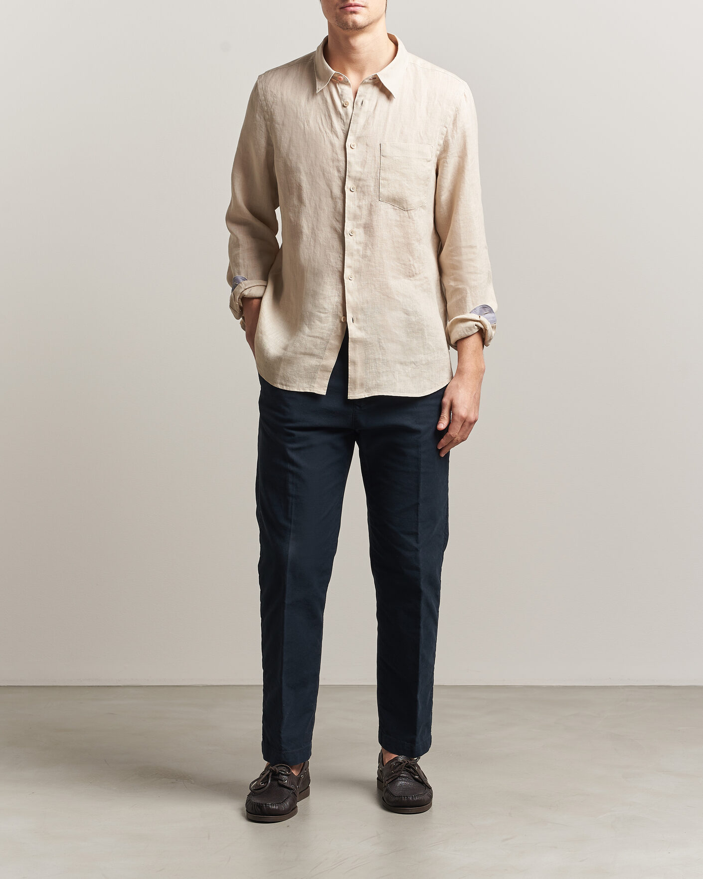 Herr | Skjortor | PS Paul Smith | Tailored Fit Linen Shirt Beige
