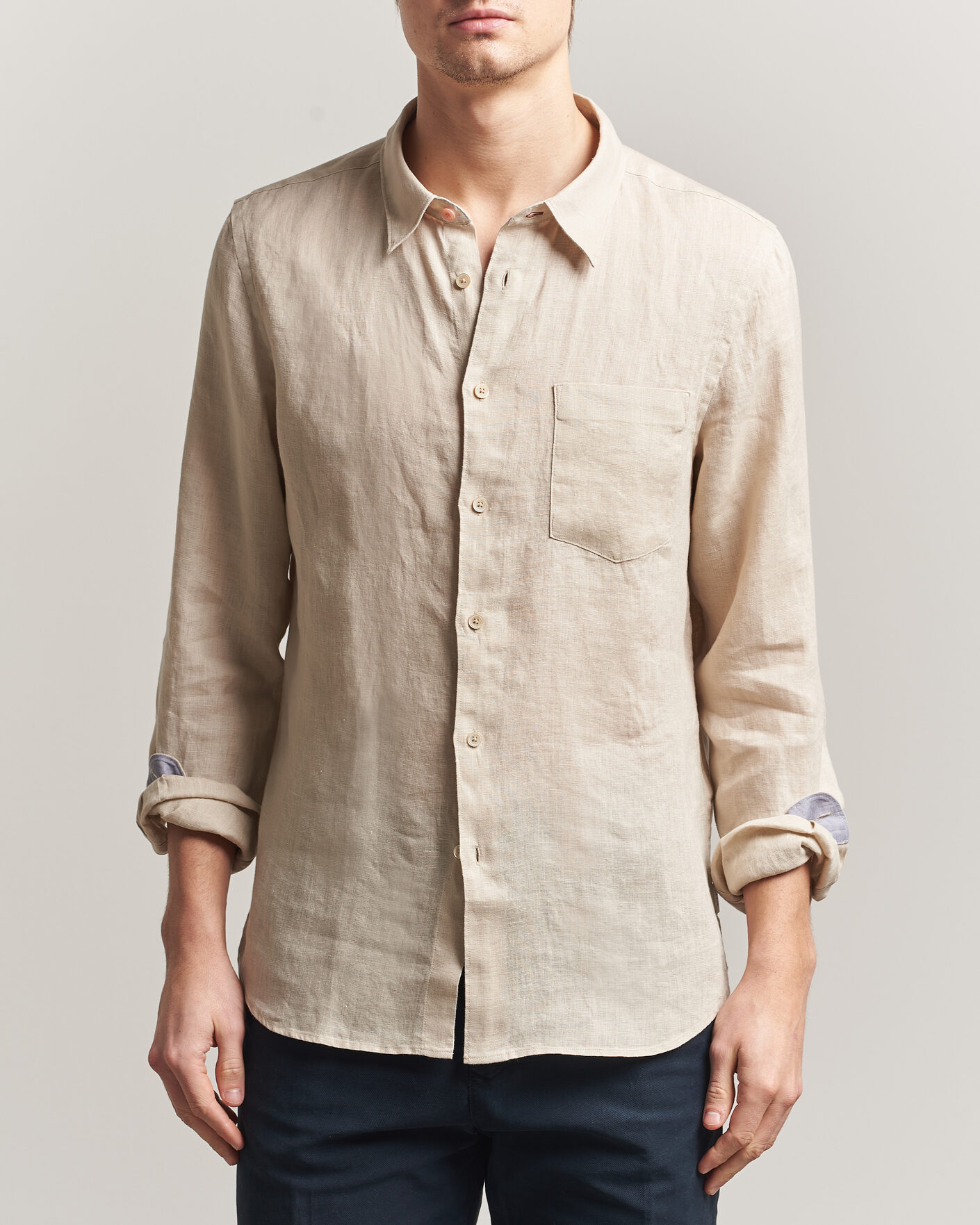 Herr | Skjortor | PS Paul Smith | Tailored Fit Linen Shirt Beige