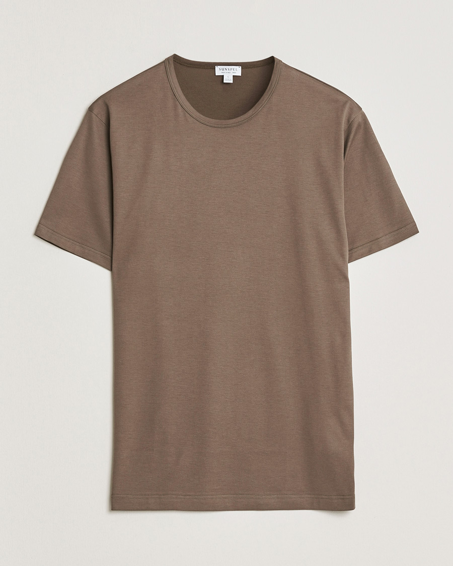 Herr | T-Shirts | Sunspel | Crew Neck Q82 Cotton T-Shirt Dark Cedar