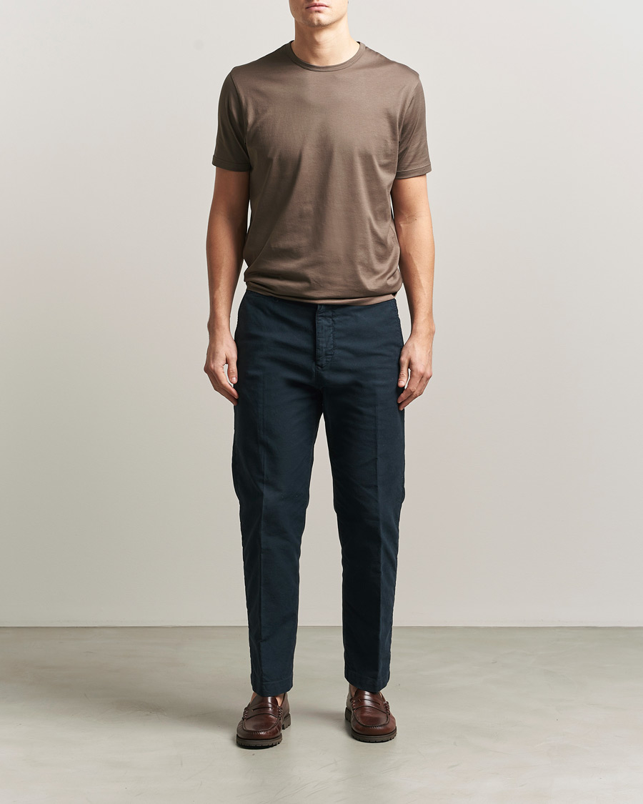 Herr | T-Shirts | Sunspel | Crew Neck Q82 Cotton T-Shirt Dark Cedar