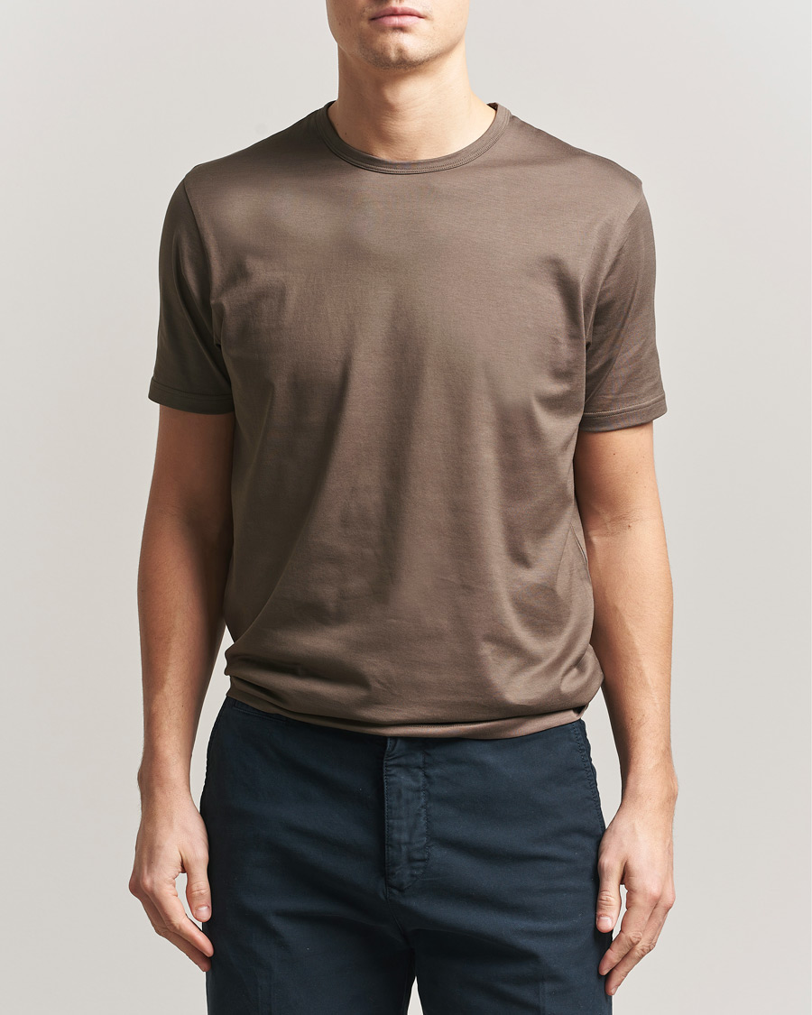 Herr | T-Shirts | Sunspel | Crew Neck Q82 Cotton T-Shirt Dark Cedar