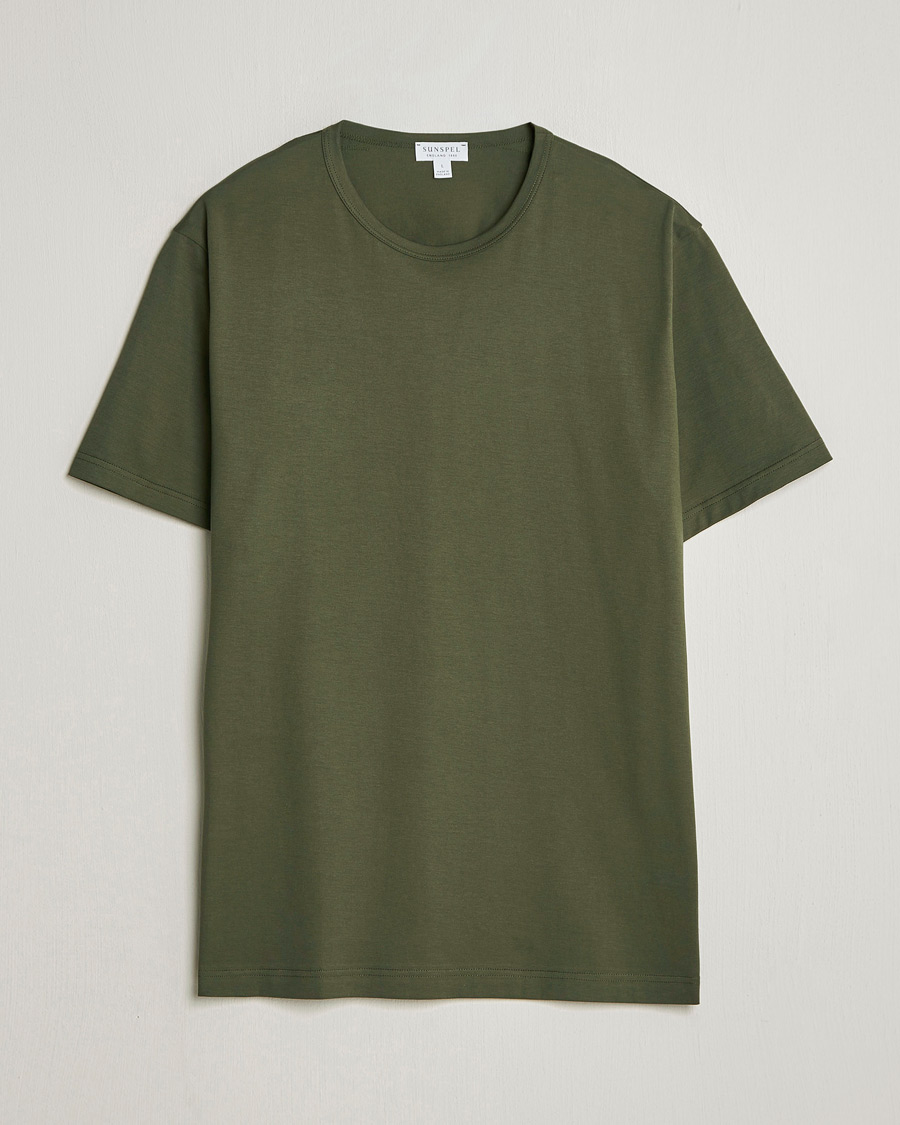 Herr | T-Shirts | Sunspel | Crew Neck Q82 Cotton T-Shirt Deep Olive