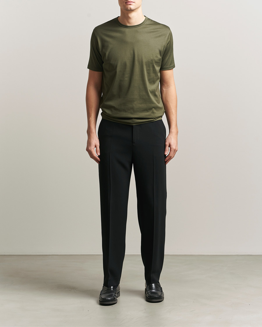 Herr | T-Shirts | Sunspel | Crew Neck Q82 Cotton T-Shirt Deep Olive