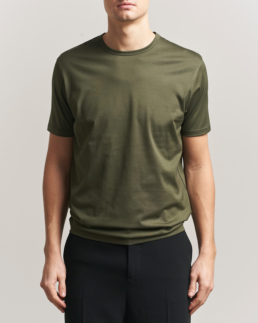 Herr | T-Shirts | Sunspel | Crew Neck Q82 Cotton T-Shirt Deep Olive