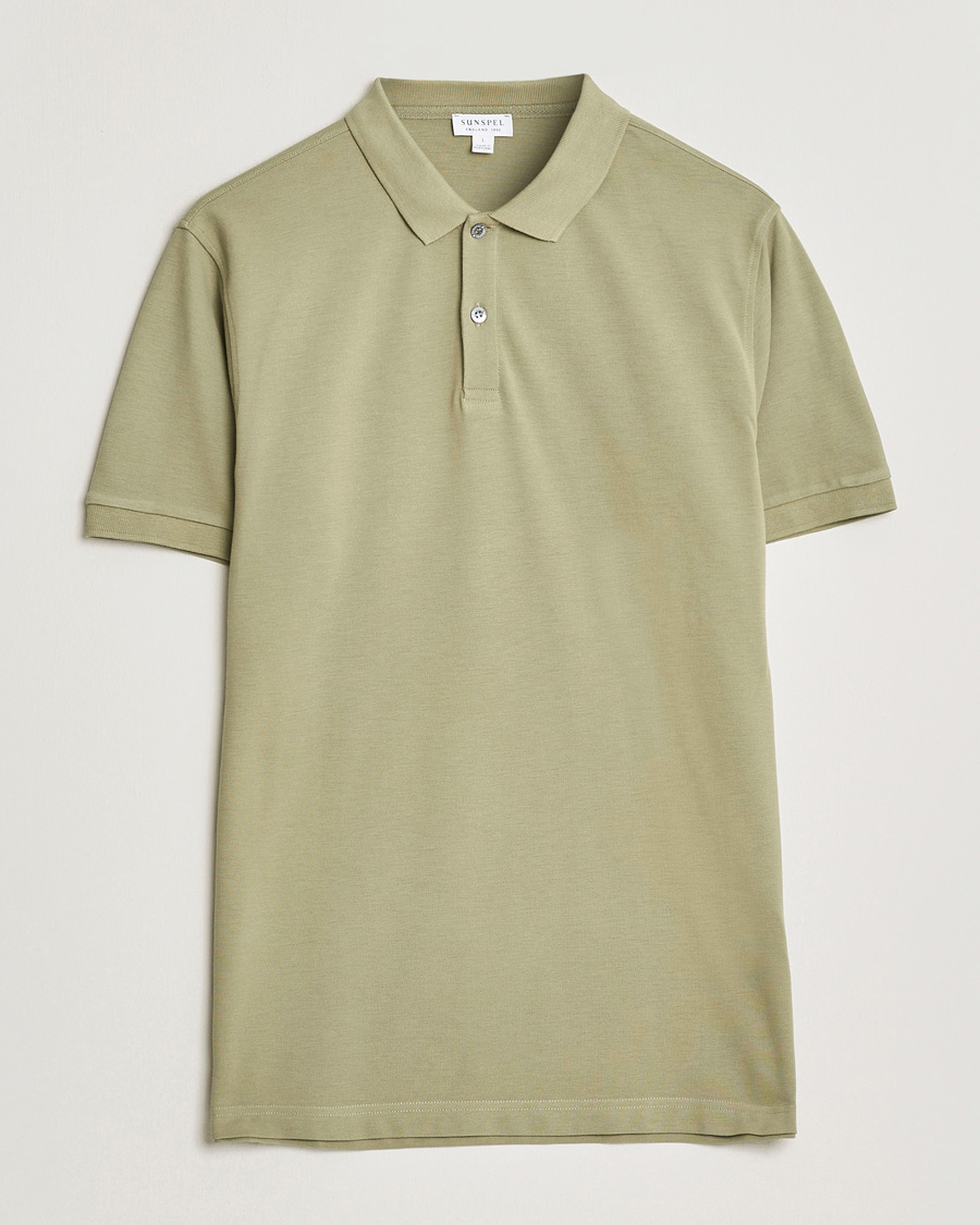 Herr | Pikéer | Sunspel | Supima Cotton Short Sleeve Pique Polo Pistachio
