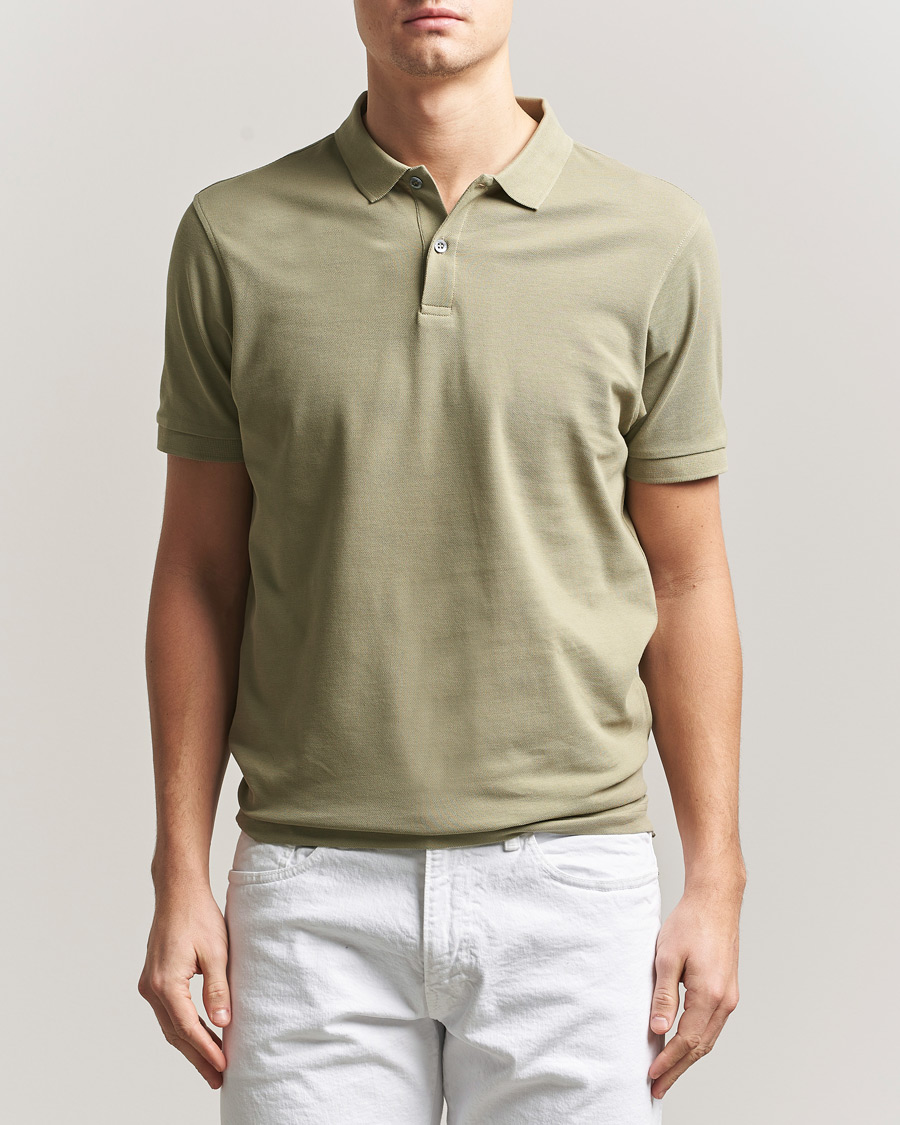 Herr | Pikéer | Sunspel | Supima Cotton Short Sleeve Pique Polo Pistachio