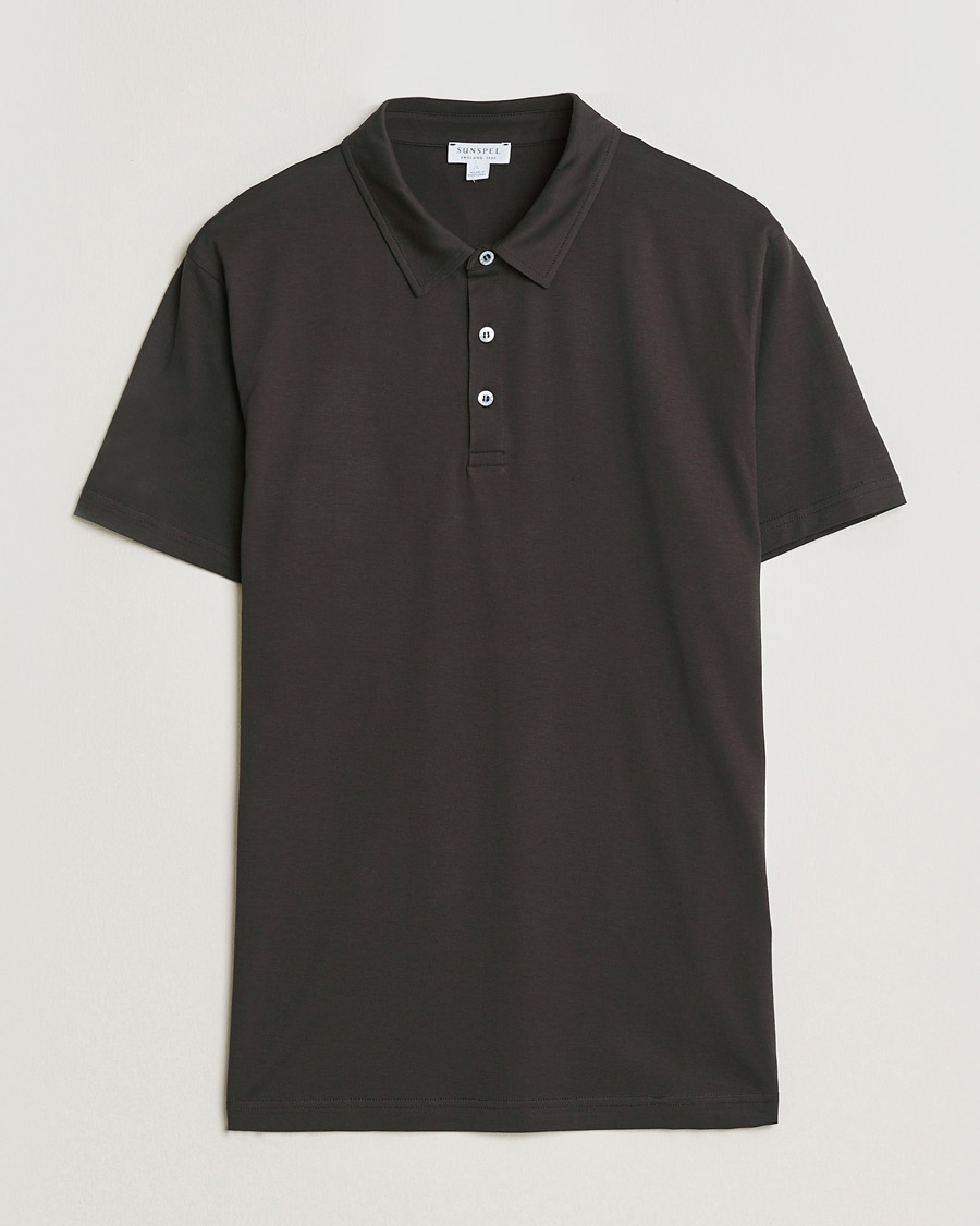 Herr | Pikéer | Sunspel | Cotton Jersey Polo Dark Chocolate