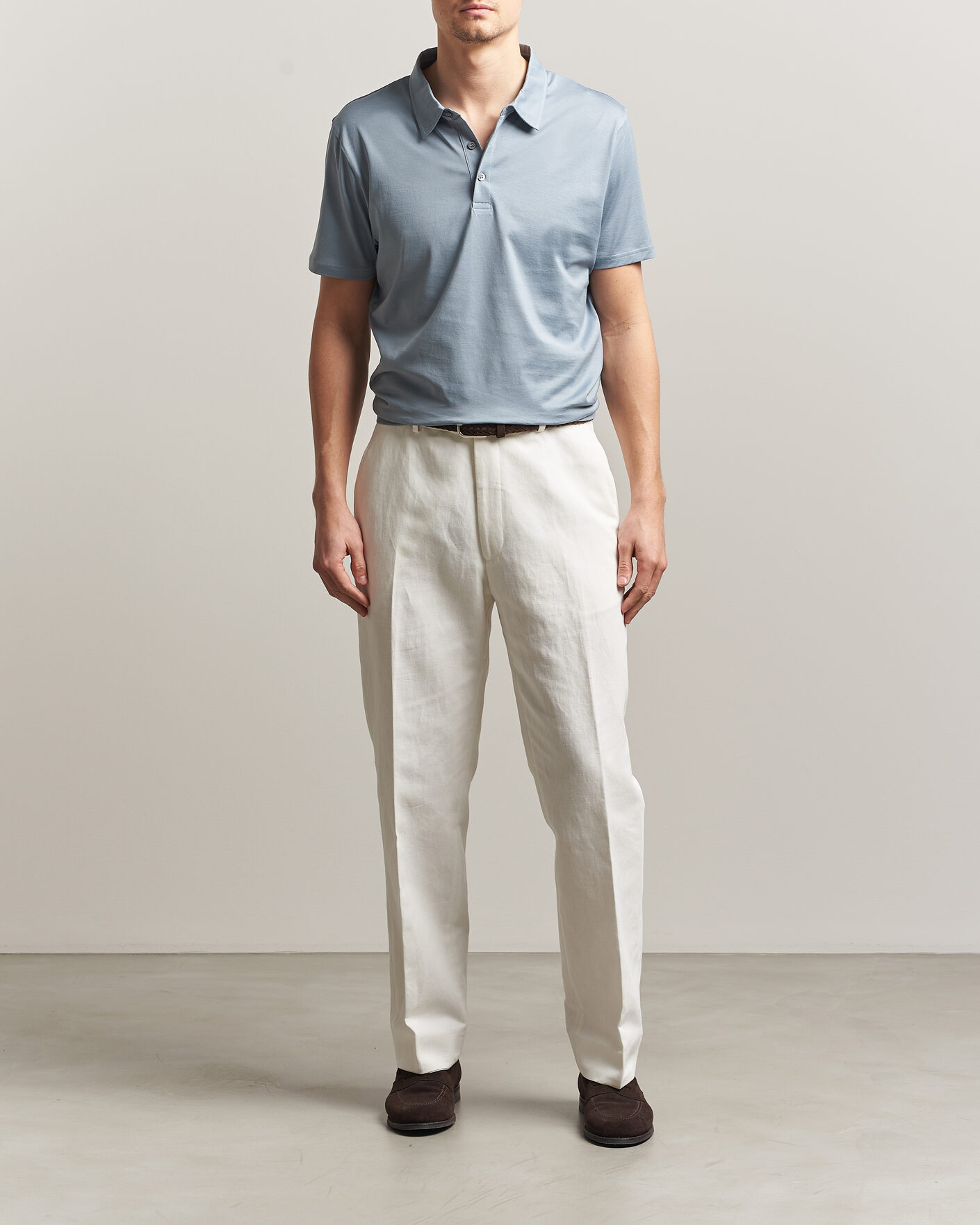 Herr | Pikéer | Sunspel | Cotton Jersey Polo Stone Blue