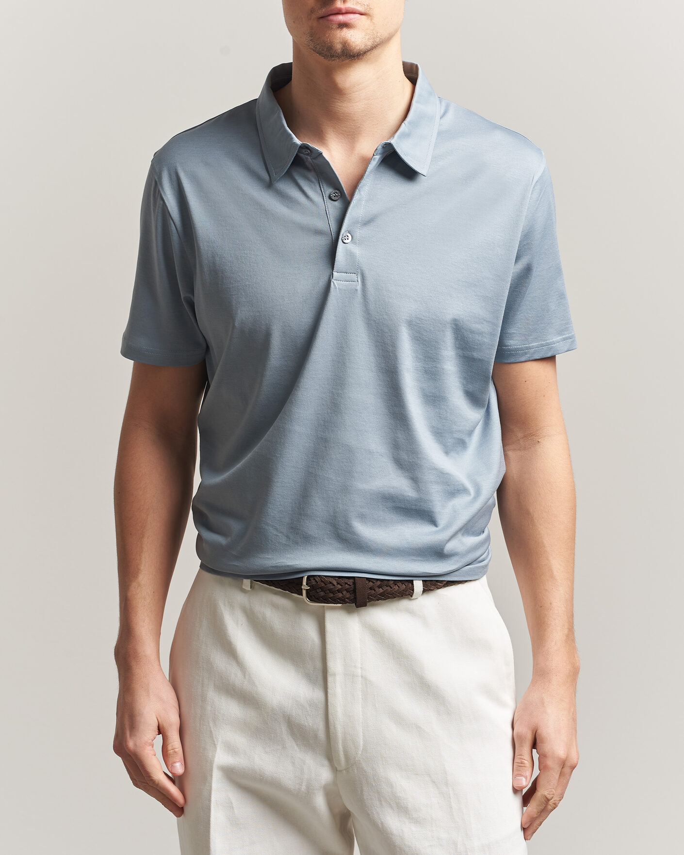 Herr | Pikéer | Sunspel | Cotton Jersey Polo Stone Blue