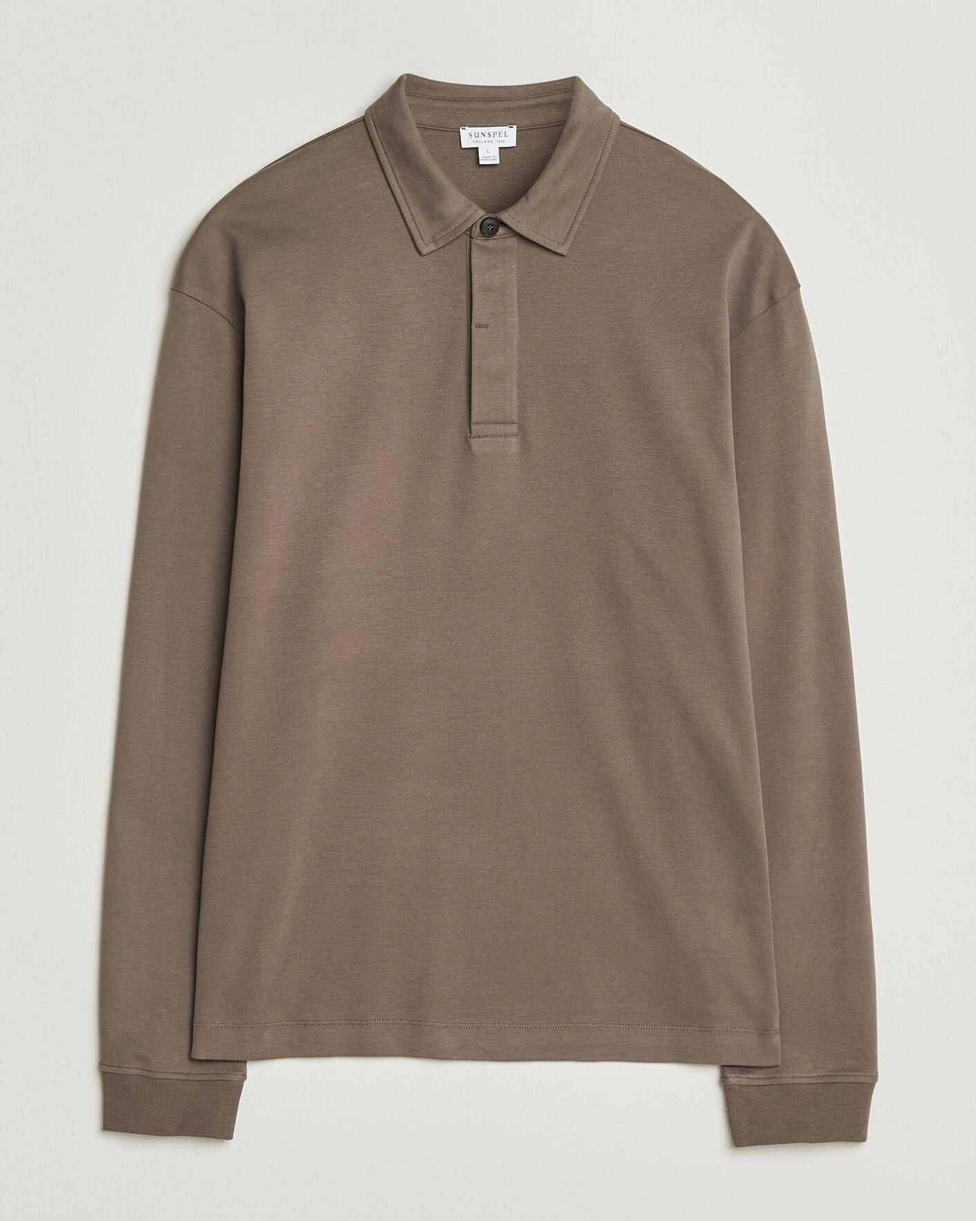 Herr | Pikéer | Sunspel | Heavy Weight Supima Cotton Long Sleeve Polo Dark Cedar