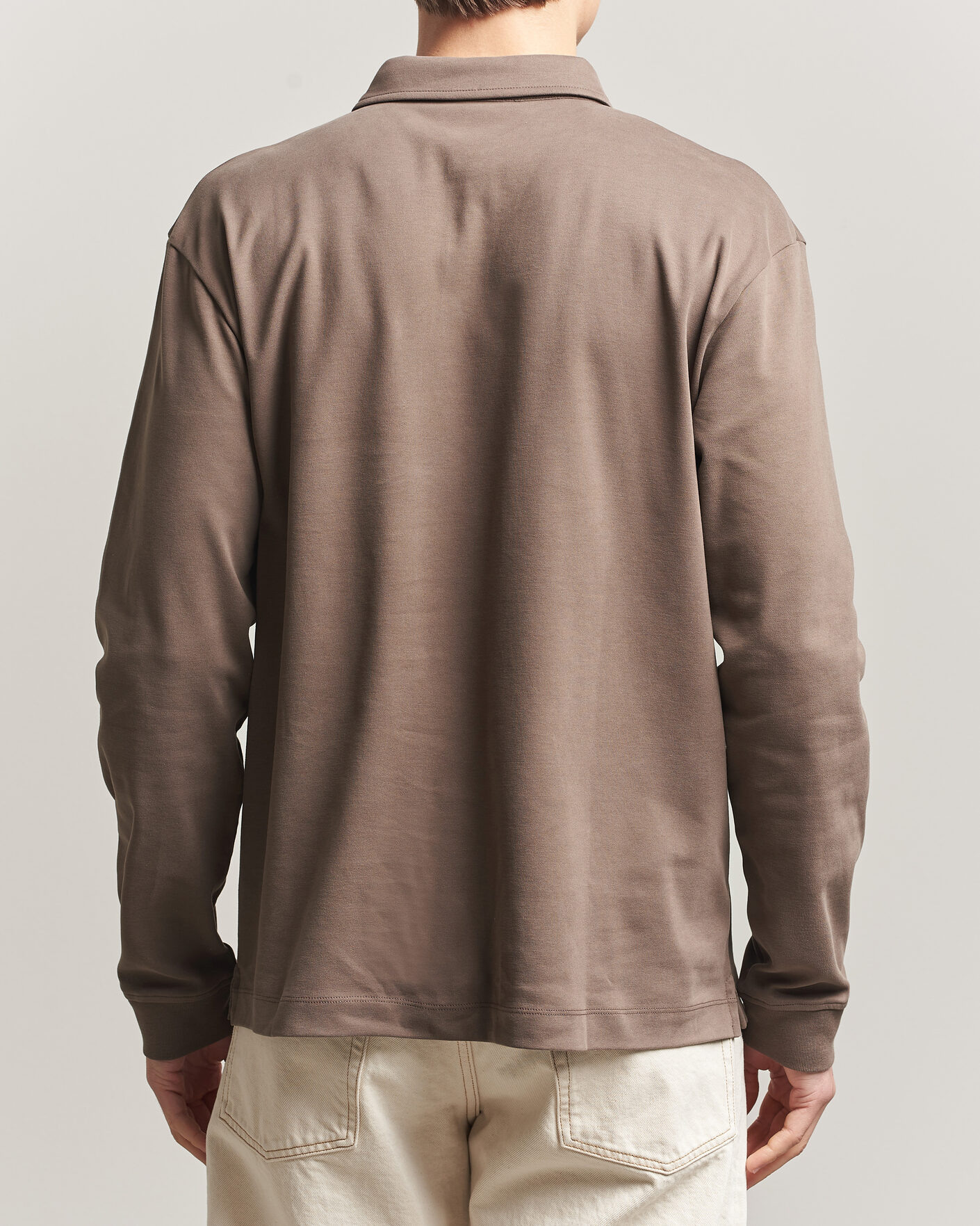 Herr | Pikéer | Sunspel | Heavy Weight Supima Cotton Long Sleeve Polo Dark Cedar