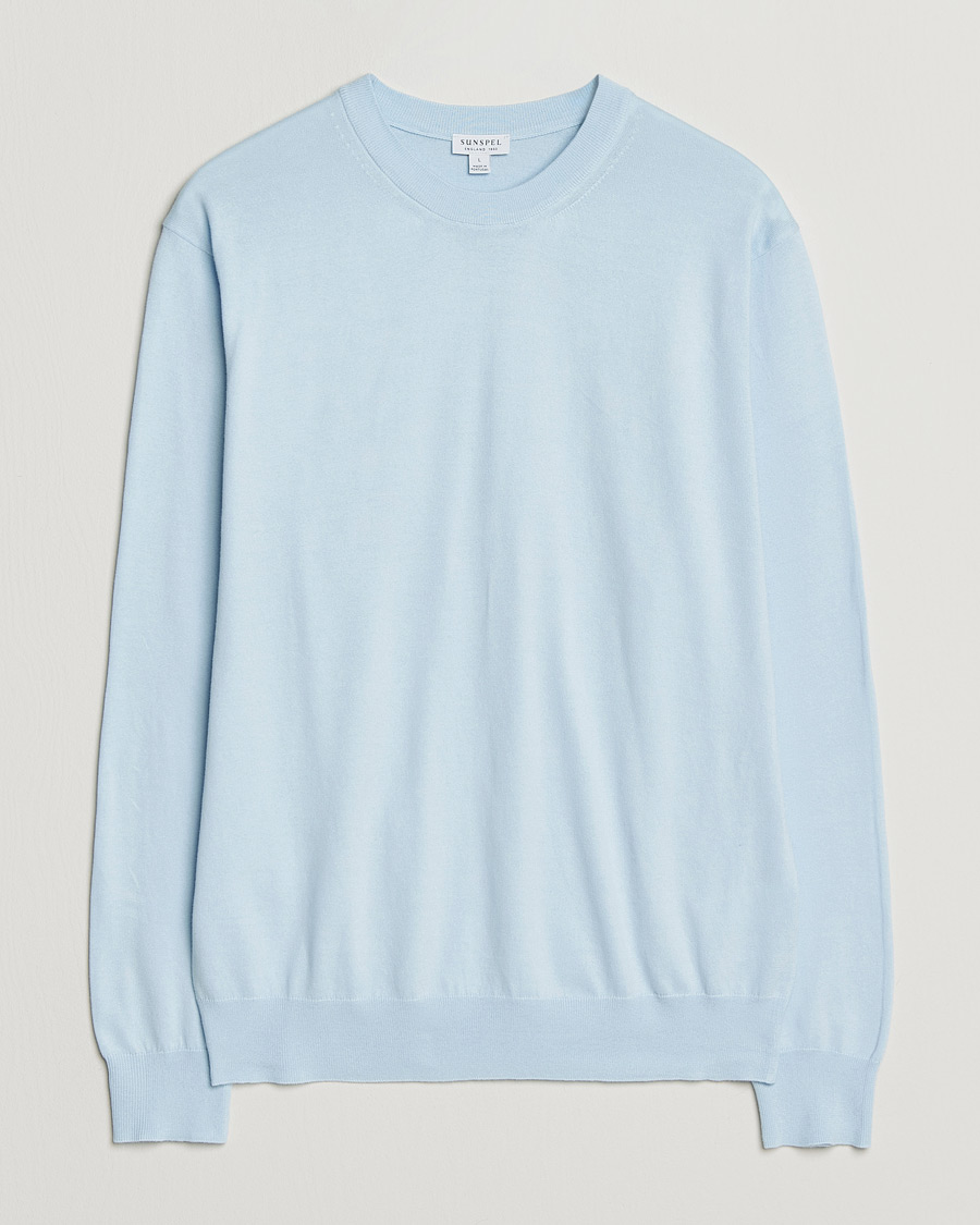 Herr | Tröjor | Sunspel | Lightweight Knitted Cotton Crew Pastel Blue
