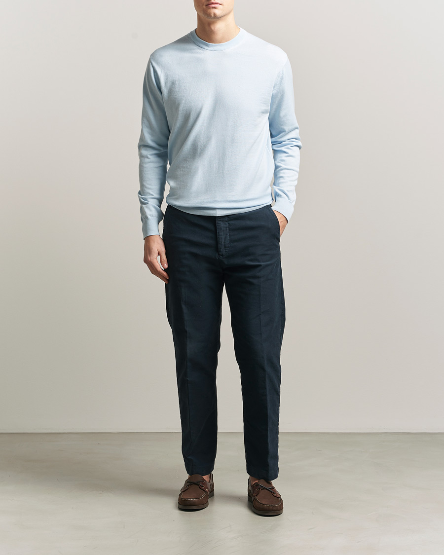 Herr | Tröjor | Sunspel | Lightweight Knitted Cotton Crew Pastel Blue