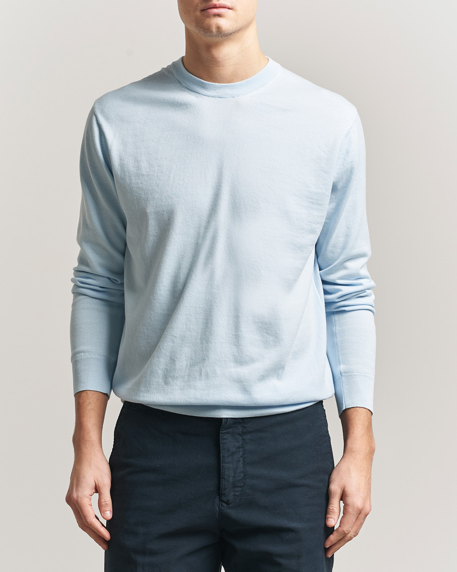 Herr | Tröjor | Sunspel | Lightweight Knitted Cotton Crew Pastel Blue