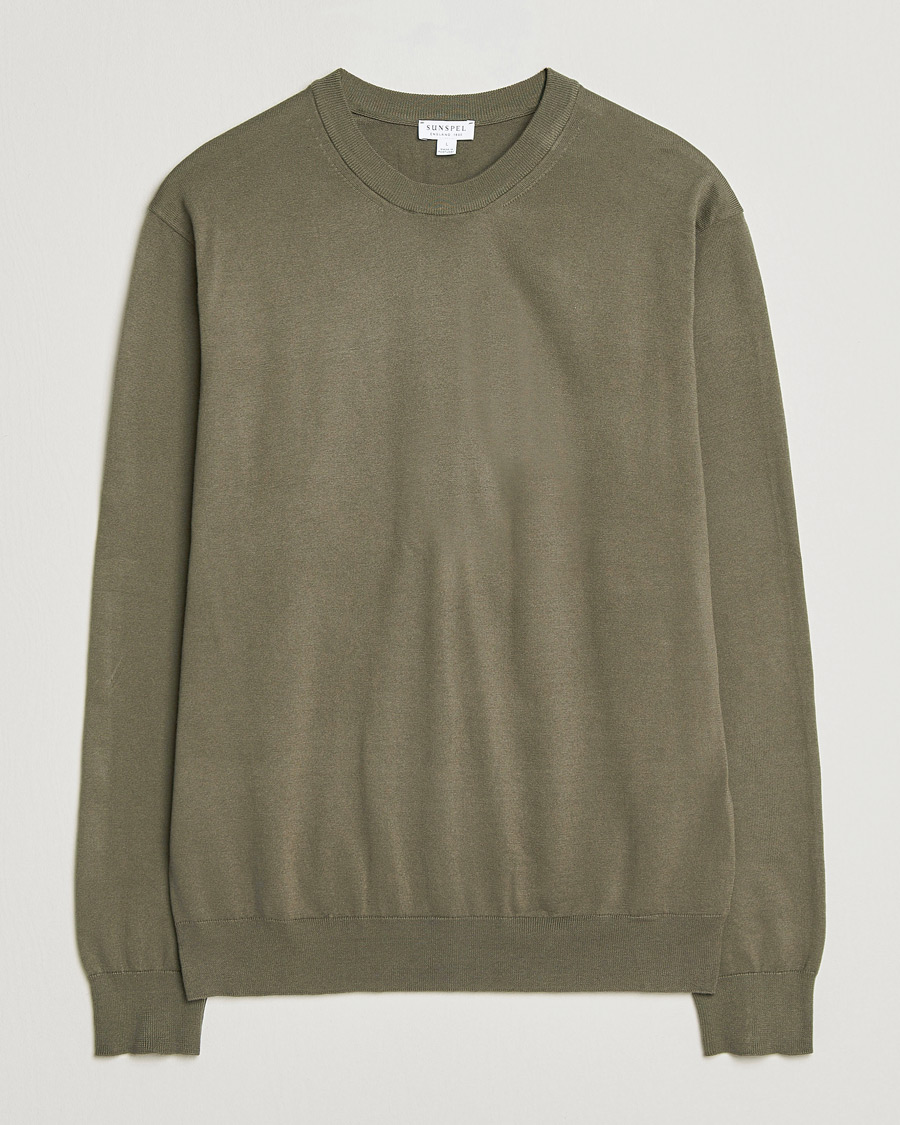 Herr | Tröjor | Sunspel | Lightweight Knitted Cotton Crew Khaki