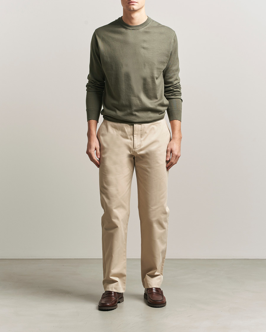 Herr | Tröjor | Sunspel | Lightweight Knitted Cotton Crew Khaki