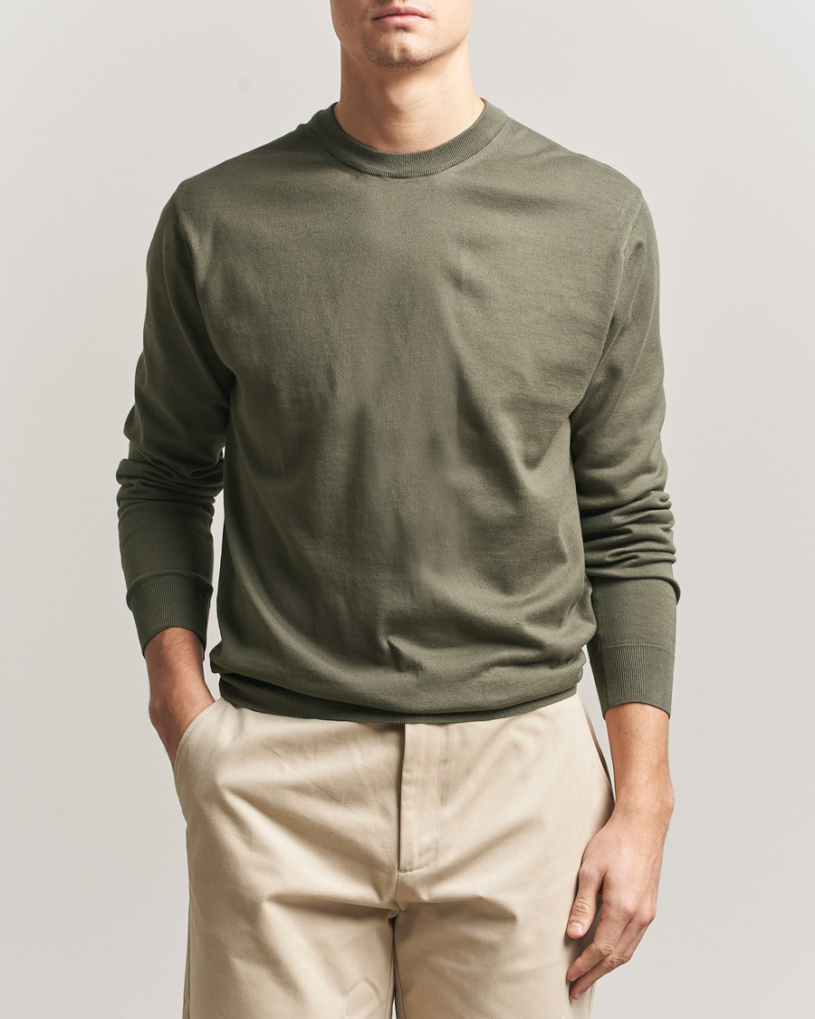Herr | Tröjor | Sunspel | Lightweight Knitted Cotton Crew Khaki