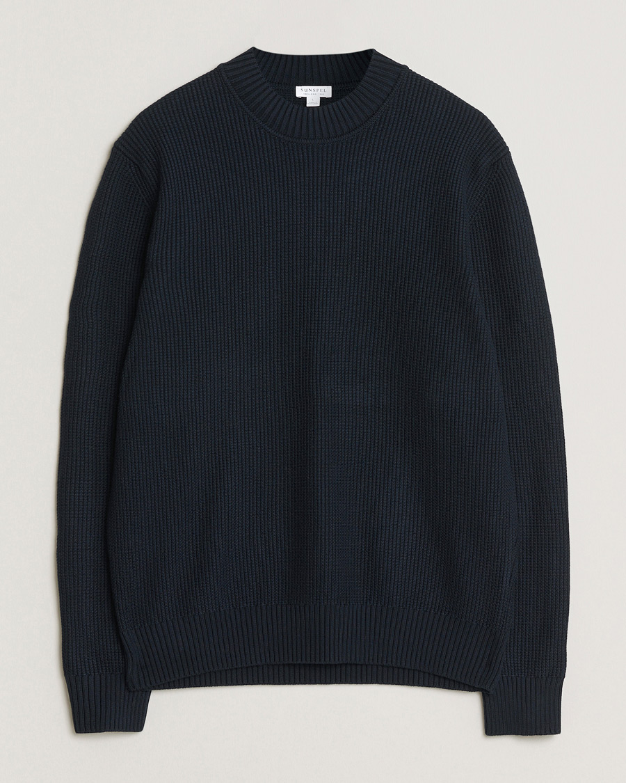 Herr | Tröjor | Sunspel | Cotton Stitch Mock Neck Navy