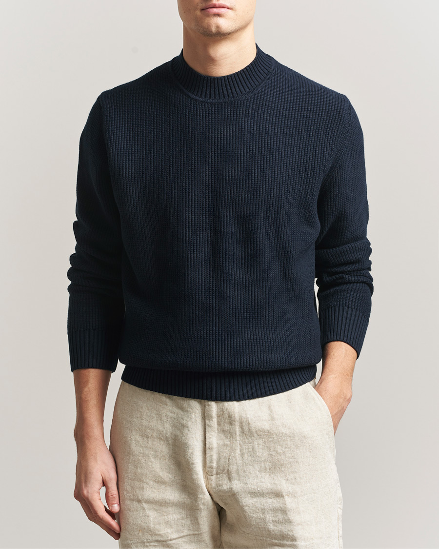 Herr | Tröjor | Sunspel | Cotton Stitch Mock Neck Navy