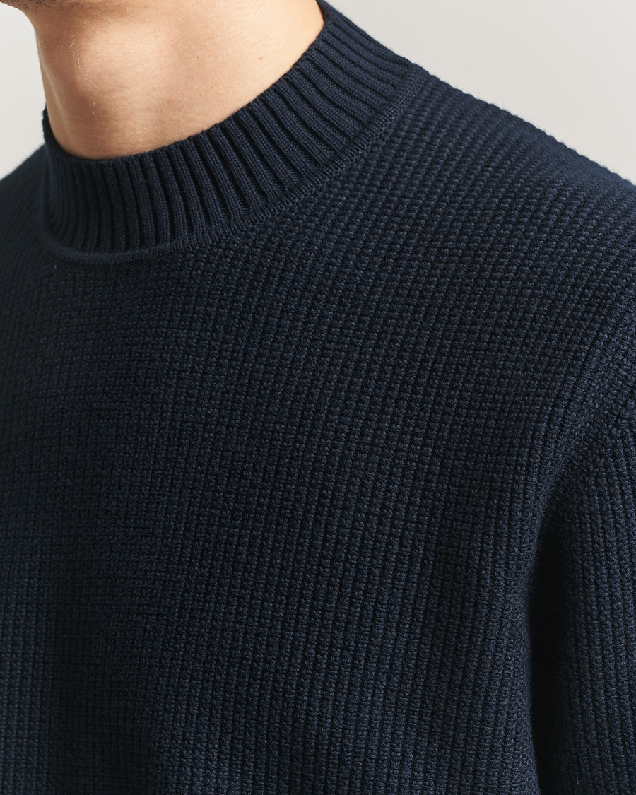 Herr | Tröjor | Sunspel | Cotton Stitch Mock Neck Navy