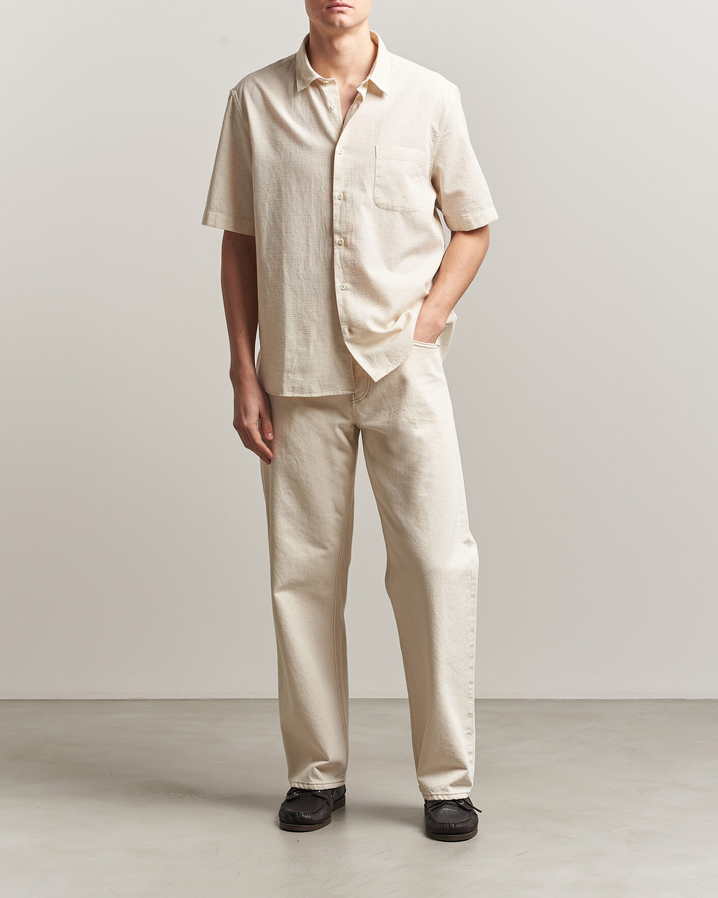 Herr | Skjortor | Sunspel | Natural Texture Linen Shirt Ecru