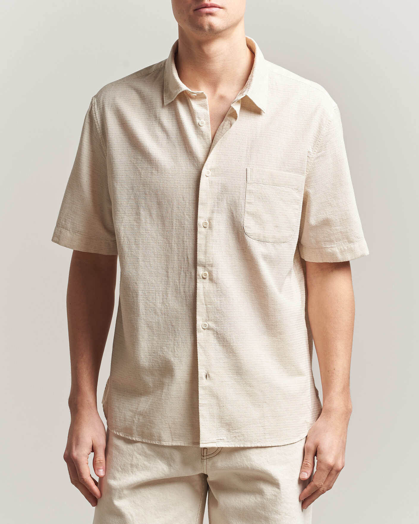Herr | Skjortor | Sunspel | Natural Texture Linen Shirt Ecru
