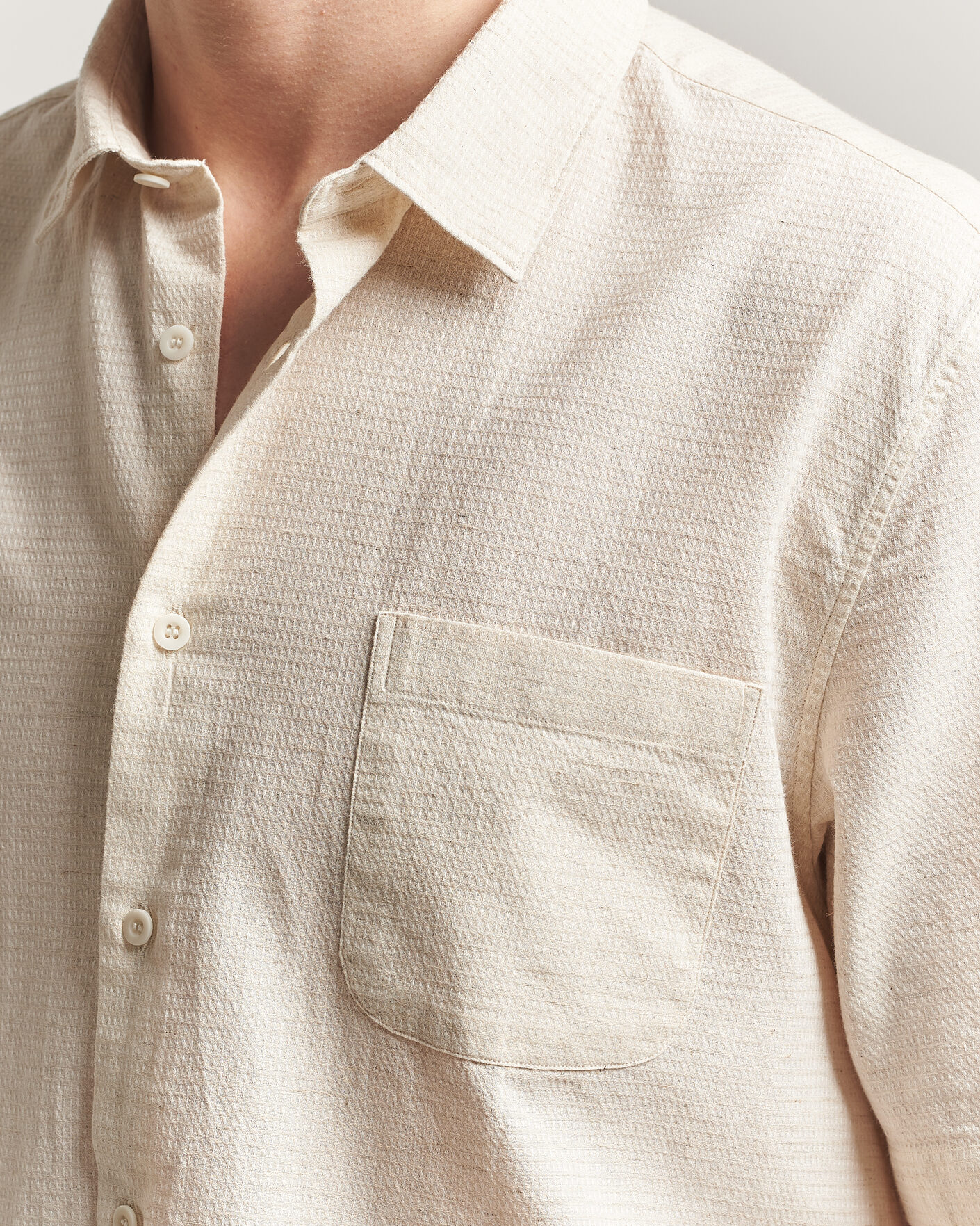 Herr | Skjortor | Sunspel | Natural Texture Linen Shirt Ecru